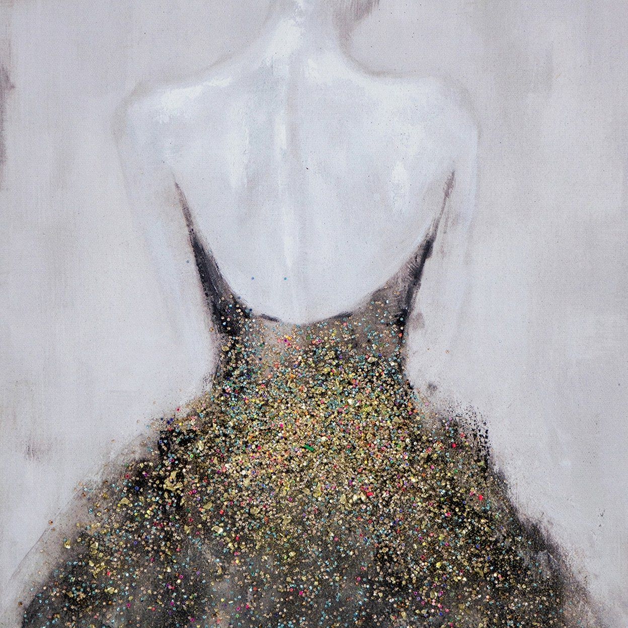 17 X 21 Rectangular Framed Art, Elegant Woman Facing Away, Gold, White- Saltoro Sherpi