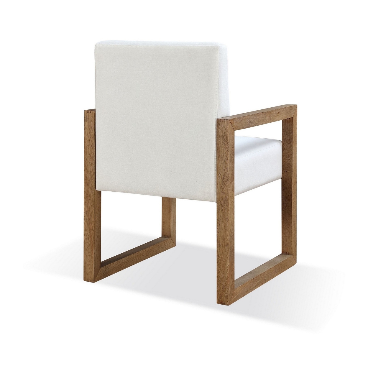 Rux 23 Inch Dining Chair, White Fabric Seat, Sled Legs, Brown Wood -Saltoro Sherpi