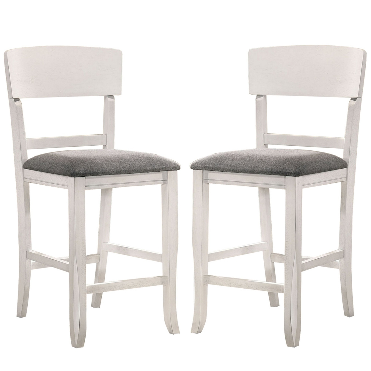 Wooden Counter Height Chair With Curved Back, Set Of 2, White And Gray- Saltoro Sherpi