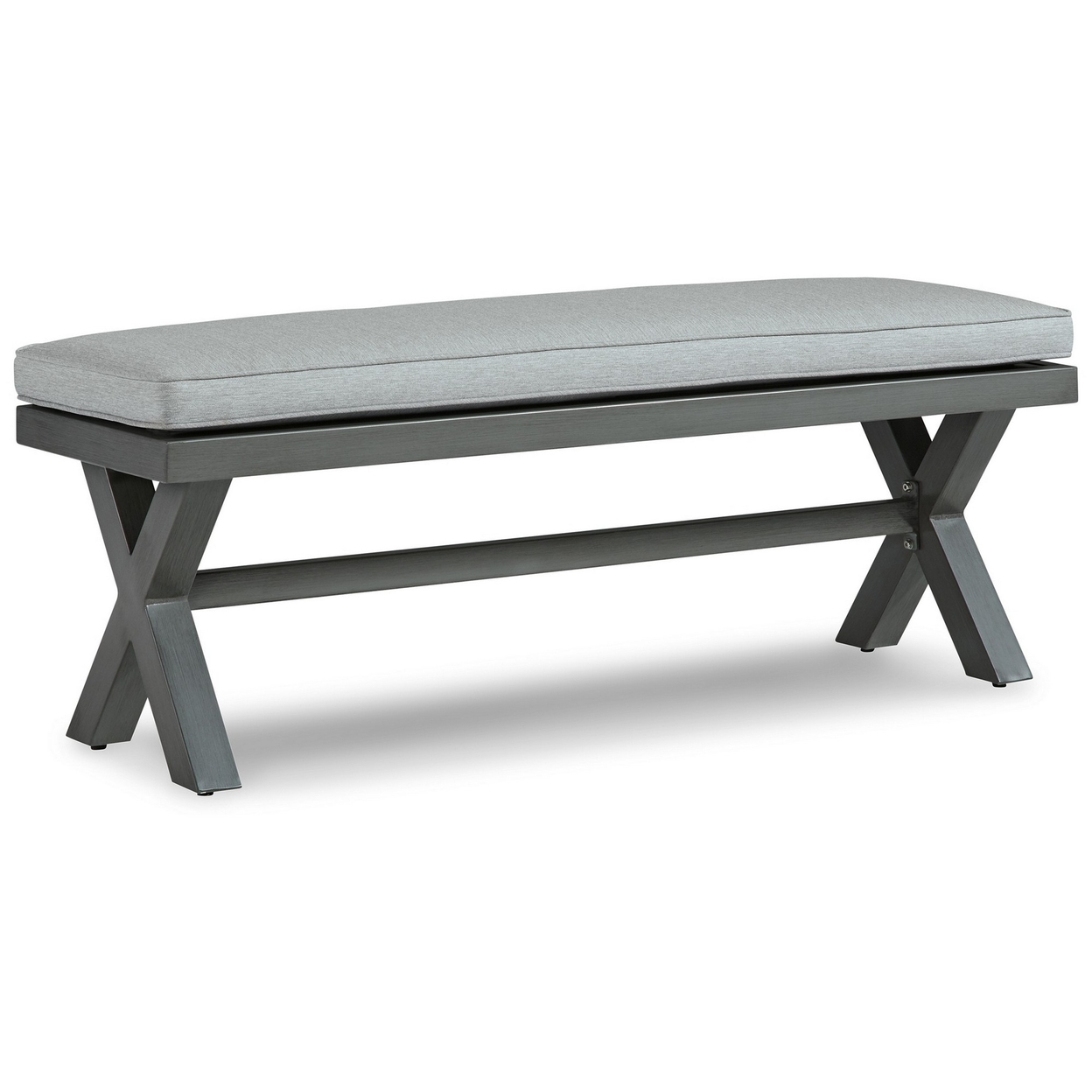 Asp 54 Inch Outdoor Bench, Gray Aluminum Frame, Soft Polyester Cushioning- Saltoro Sherpi