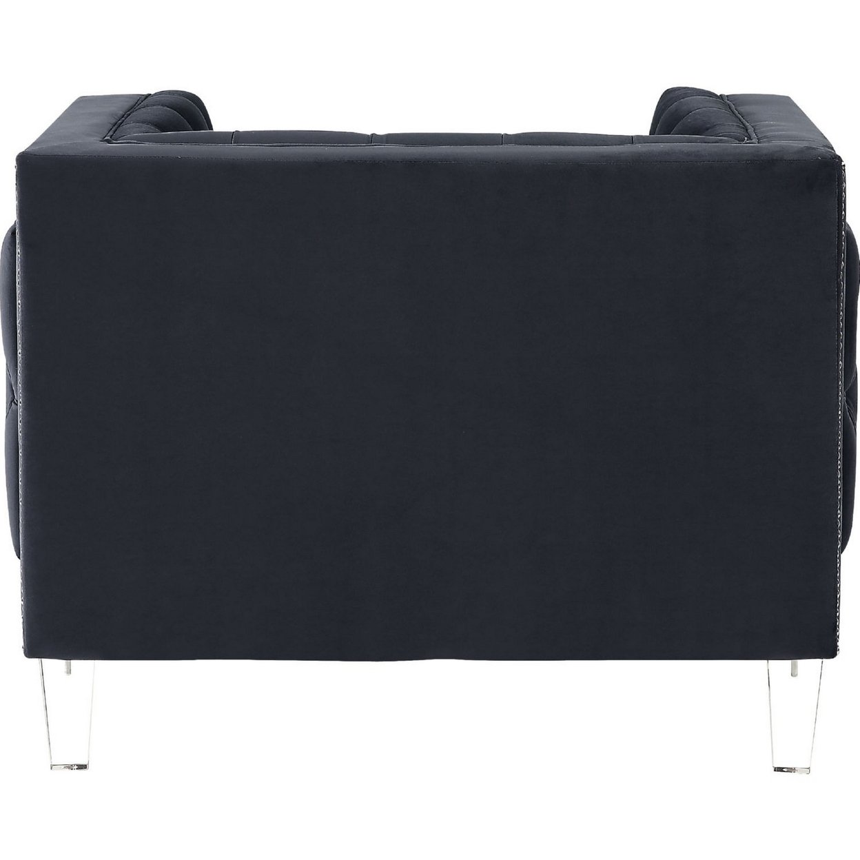 Velvet Upholstered Chair, With Tufted Details And Acrylic Legs, Black- Saltoro Sherpi