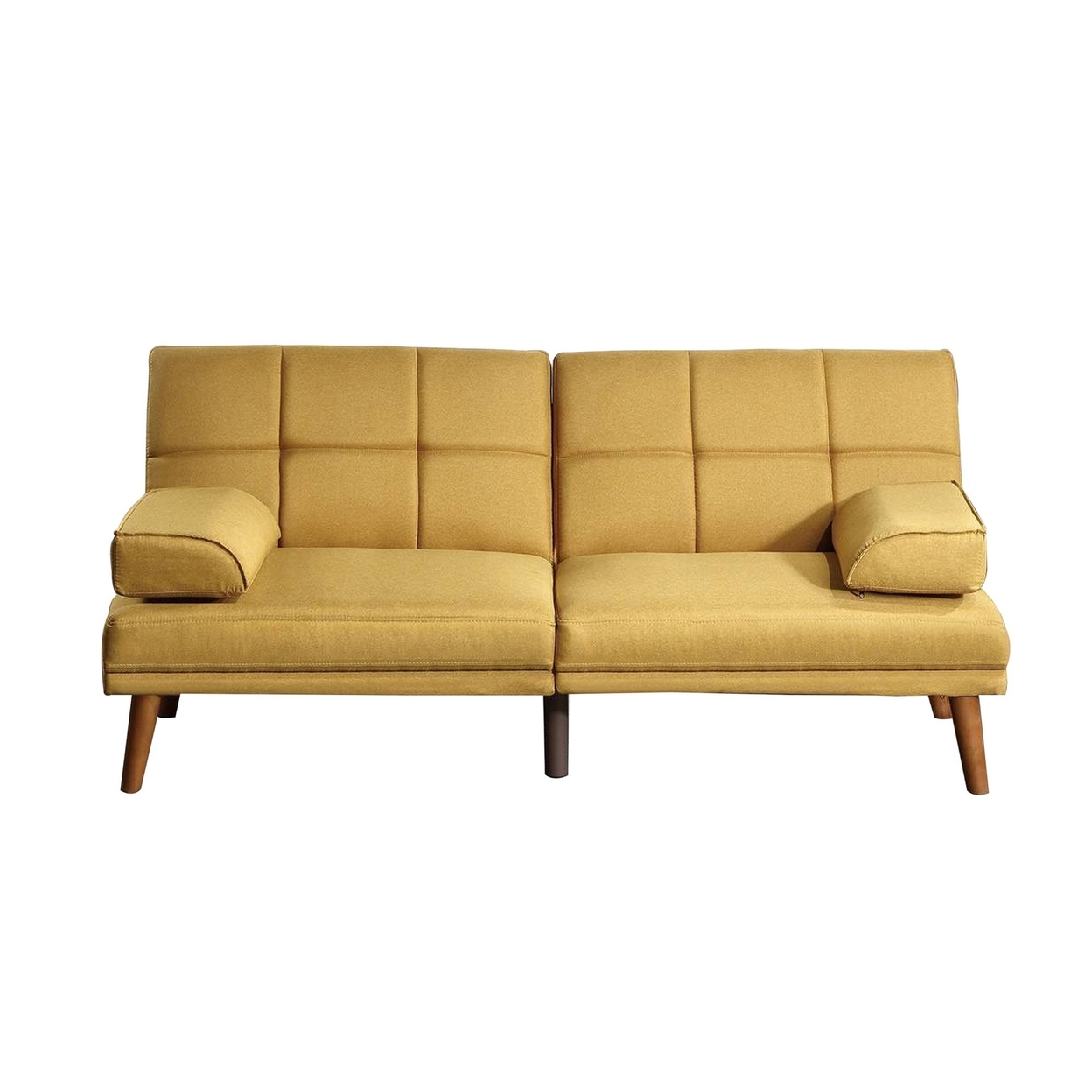 Gina 71 Inch Adjustable Futon Sofa Bed, Tufted, Tapered Legs, Mustard