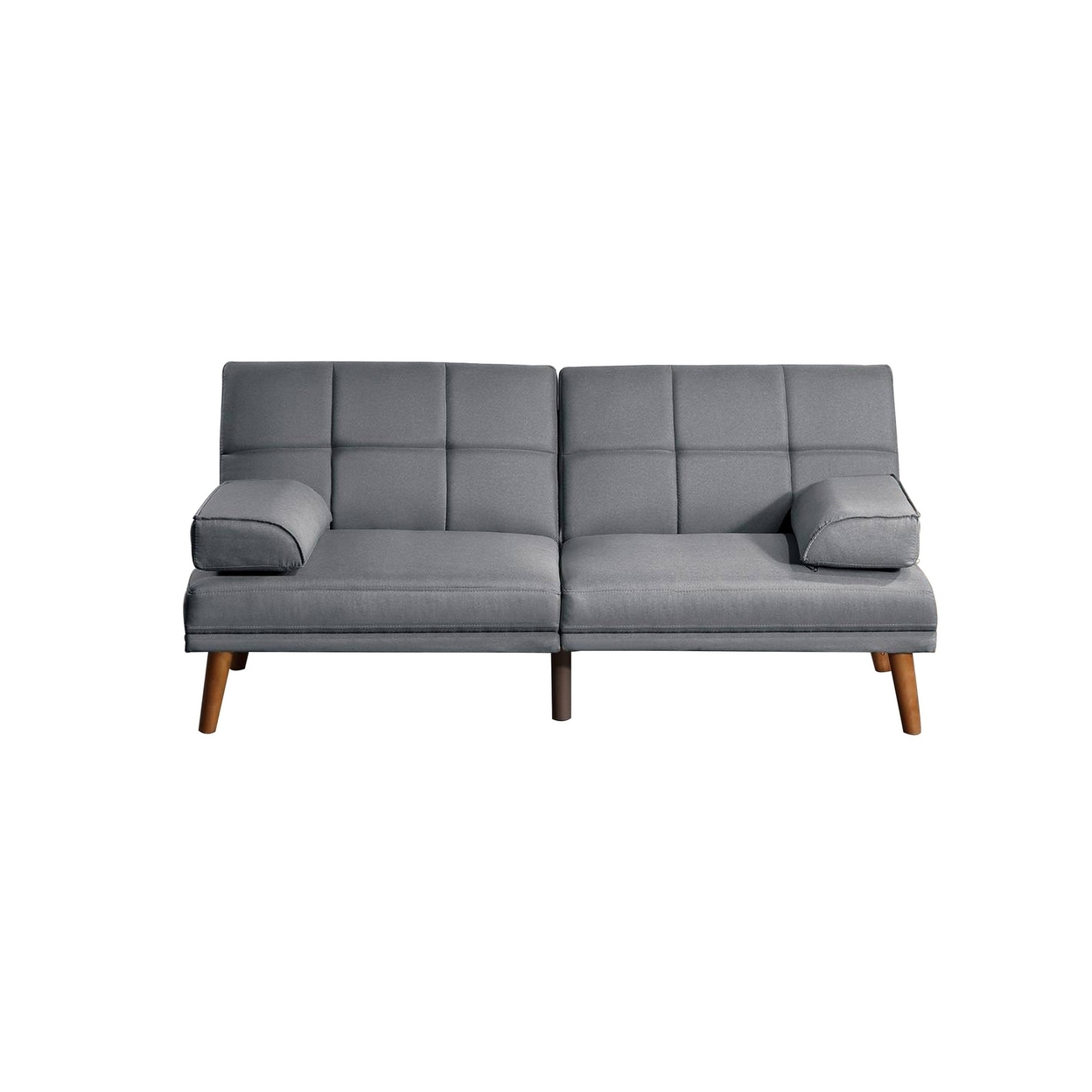 Gina 71 Inch Adjustable Futon Sofa Bed, Square Tufted, Tapered Legs, Gray