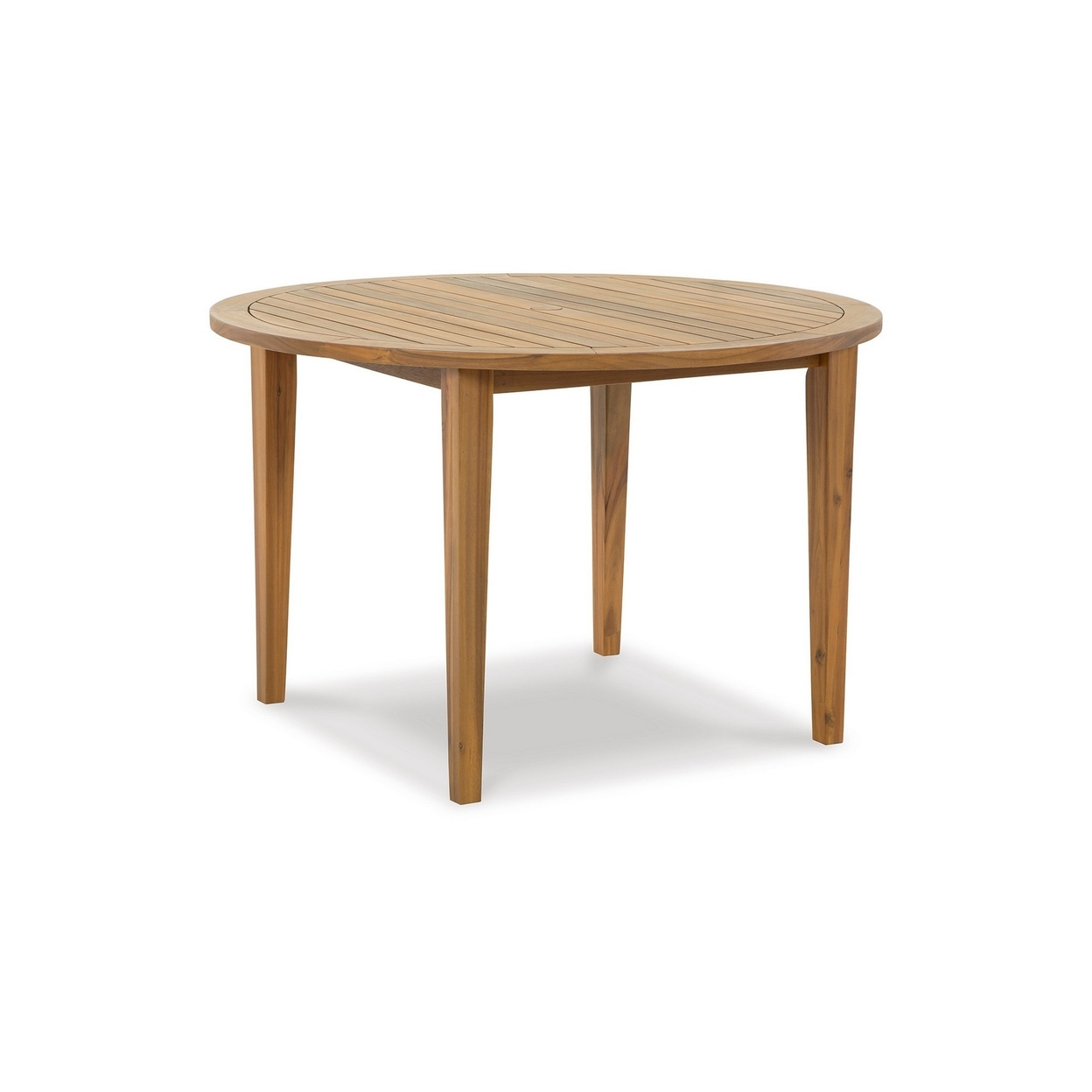 Ita 46 Inch Round Dining Table, Slatted Wood Tabletop, Brown Acacia Frame- Saltoro Sherpi