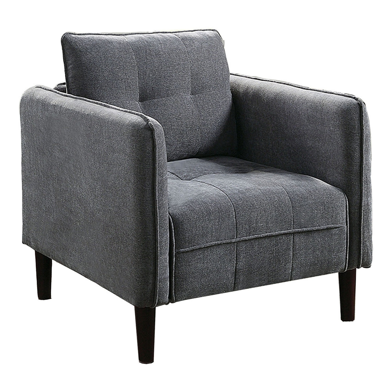 Hak 33 Inch Accent Chair, Rounded Arms, Biscuit Tufting, Wood Legs, Gray - Saltoro Sherpi