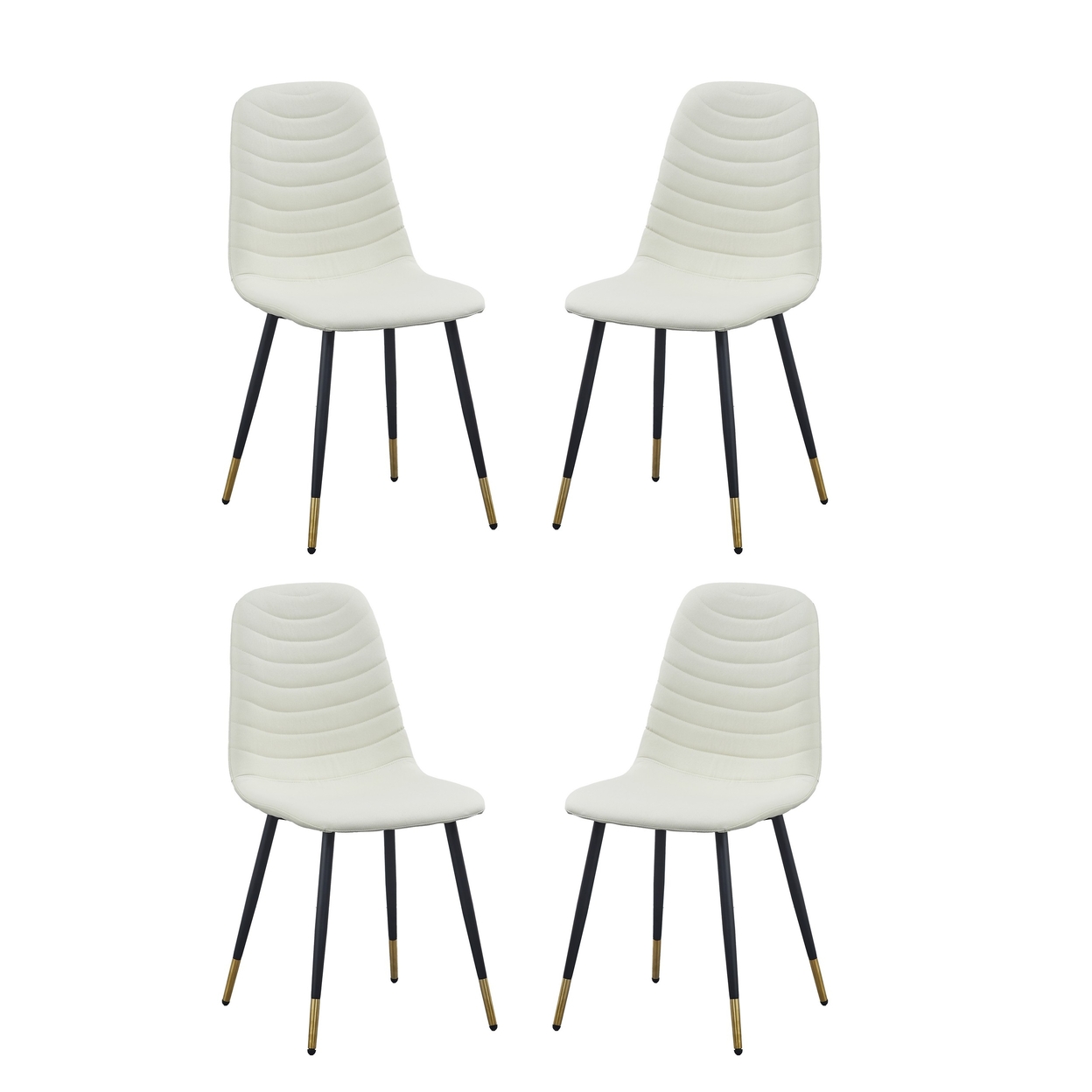 Gem 17 Inch Modern Metal Dining Chairs, Velvet Tufted, Set Of 4, White- Saltoro Sherpi