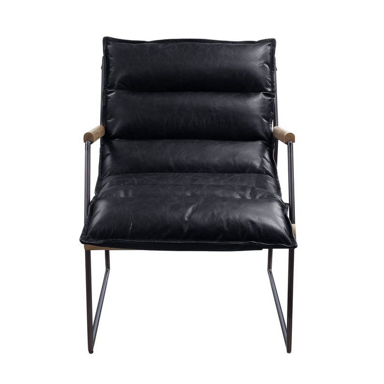 Accent Chair With Leatherette Seat And Metal Frame, Black- Saltoro Sherpi