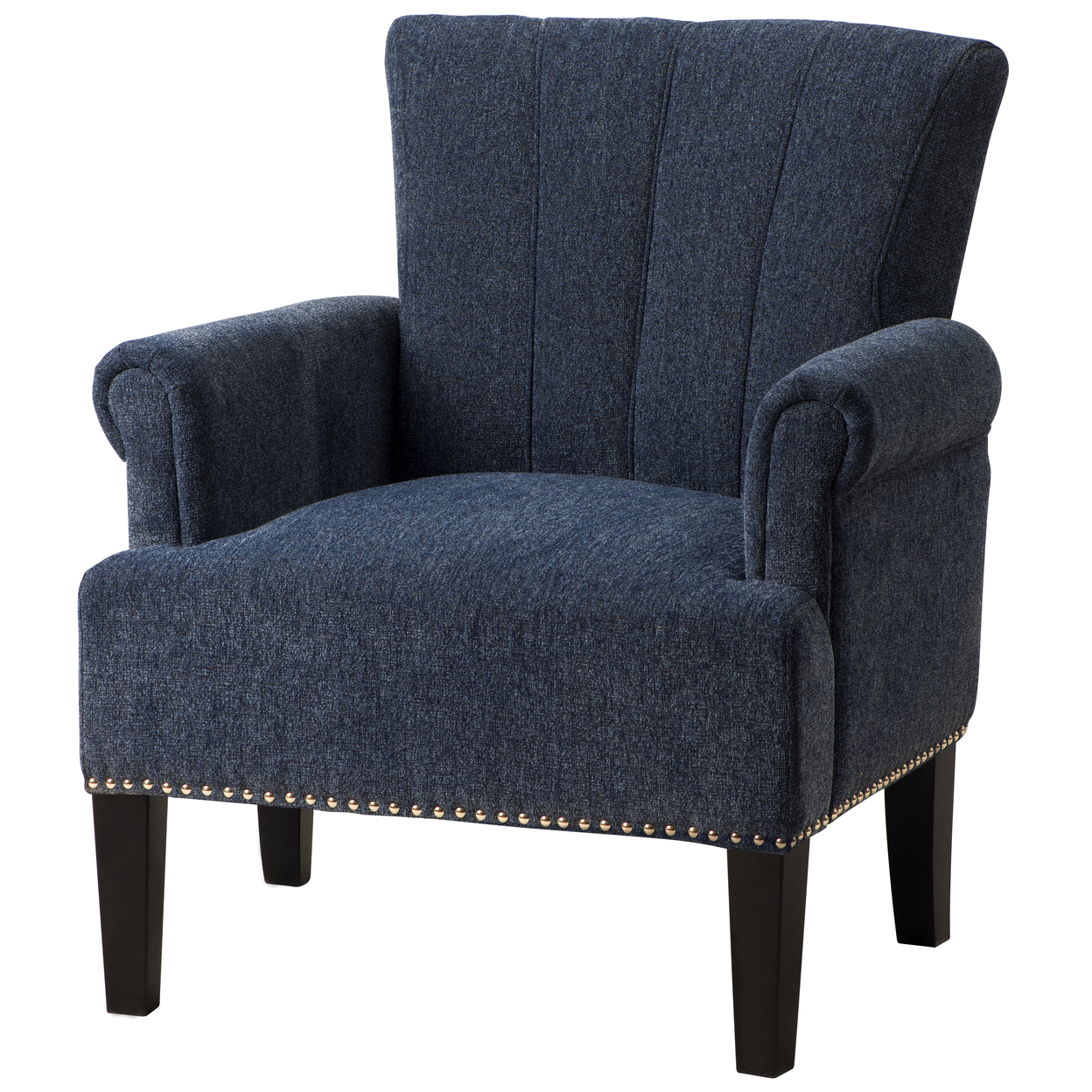 Accent Chair With Fabric Upholstery And Channel Tufting, Navy Blue- Saltoro Sherpi