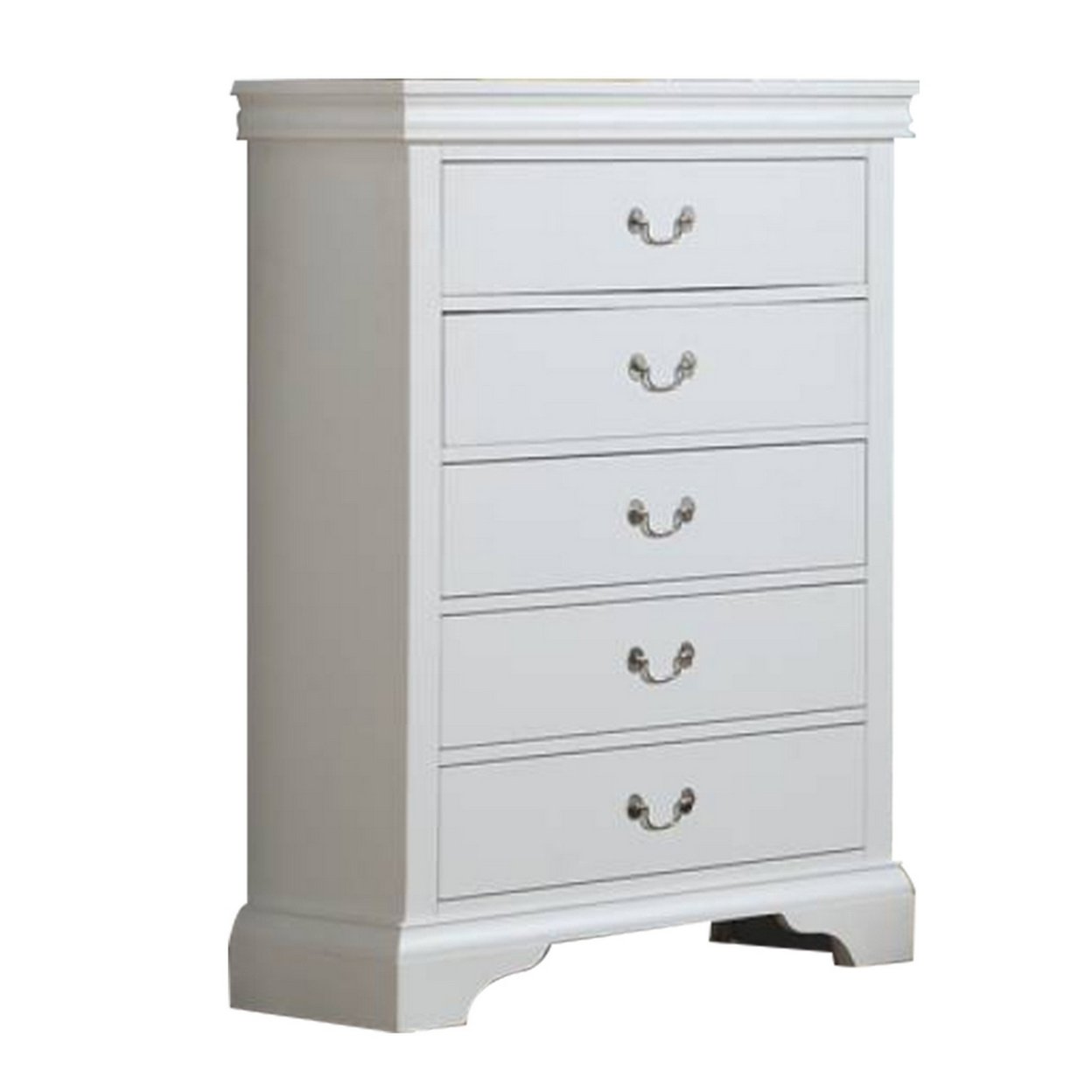 Vix 47 Inch 5 Drawer Tall Dresser Chest, Metal Handles, Crisp White Wood