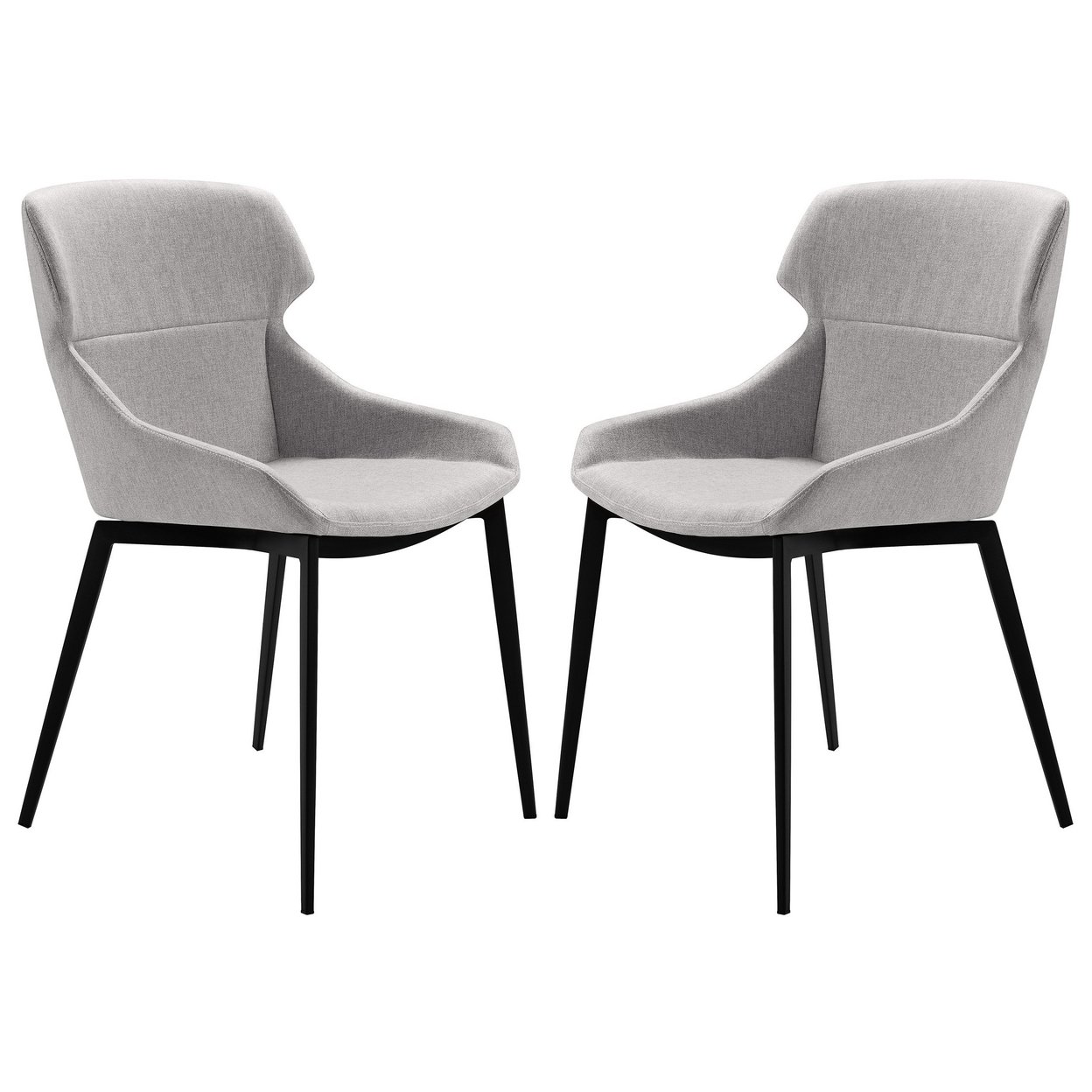 Wing Back Fabric Dining Chair With Curved Seat, Set Of 2, Light Gray- Saltoro Sherpi