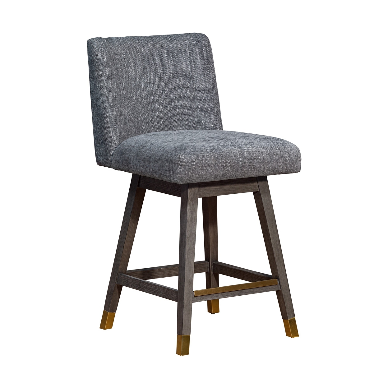 Lia 26 Inch Swivel Counter Stool Chair, Rubberwood, Dark Gray Polyester- Saltoro Sherpi