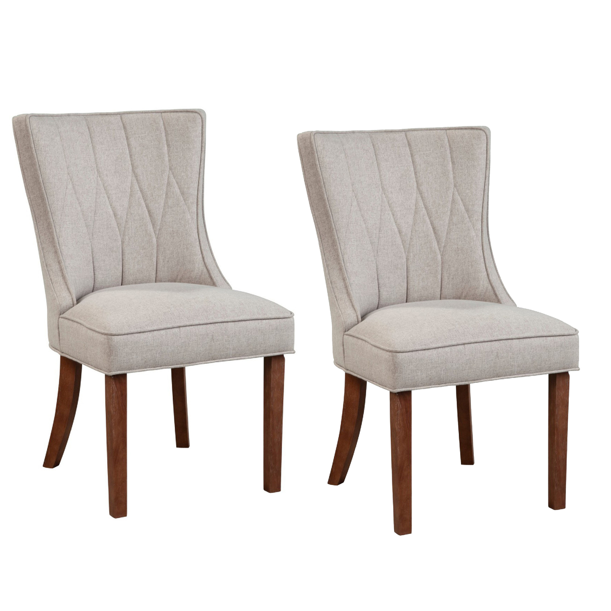 Paige 25 Inch Dining Side Chair, Fabric Upholstery, Set Of 2, Beige, Brown- Saltoro Sherpi