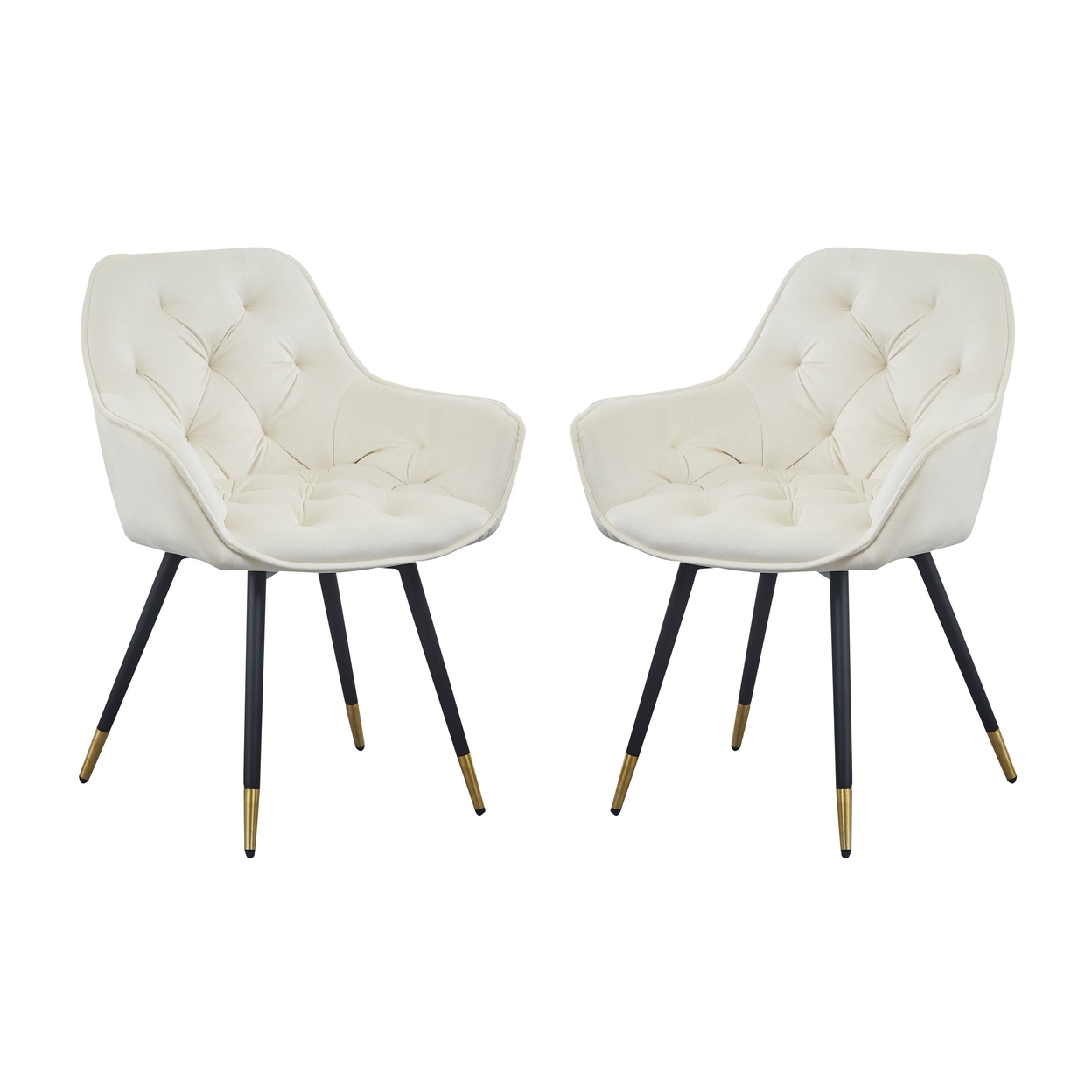 Alix 25 Inch Modern Dining Chair, Button Tufted, Set Of 2, White, Black- Saltoro Sherpi