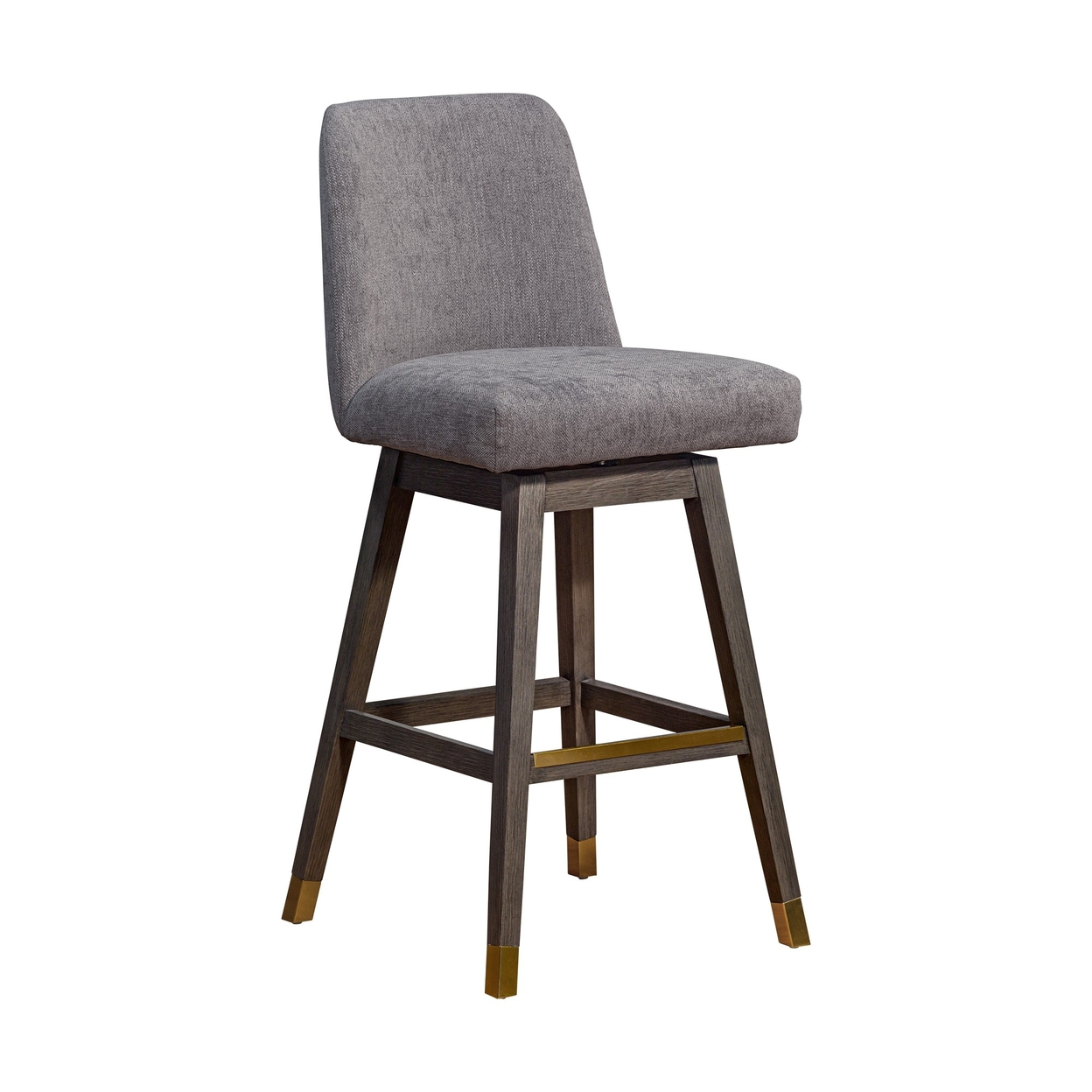 Lara 30 Inch Swivel Barstool Chair, Soft Mocha Polyester, Gray Wood Legs- Saltoro Sherpi
