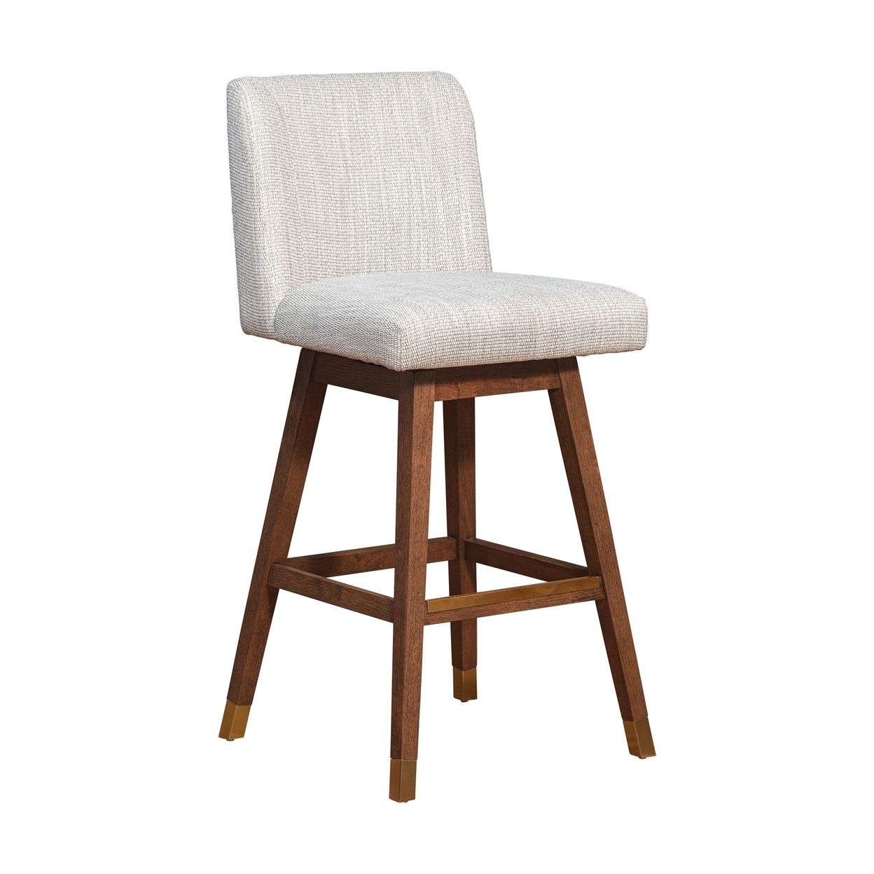 Lia 30 Swivel Barstool Chair, Brown Rubberwood Frame, Soft Beige Polyester- Saltoro Sherpi
