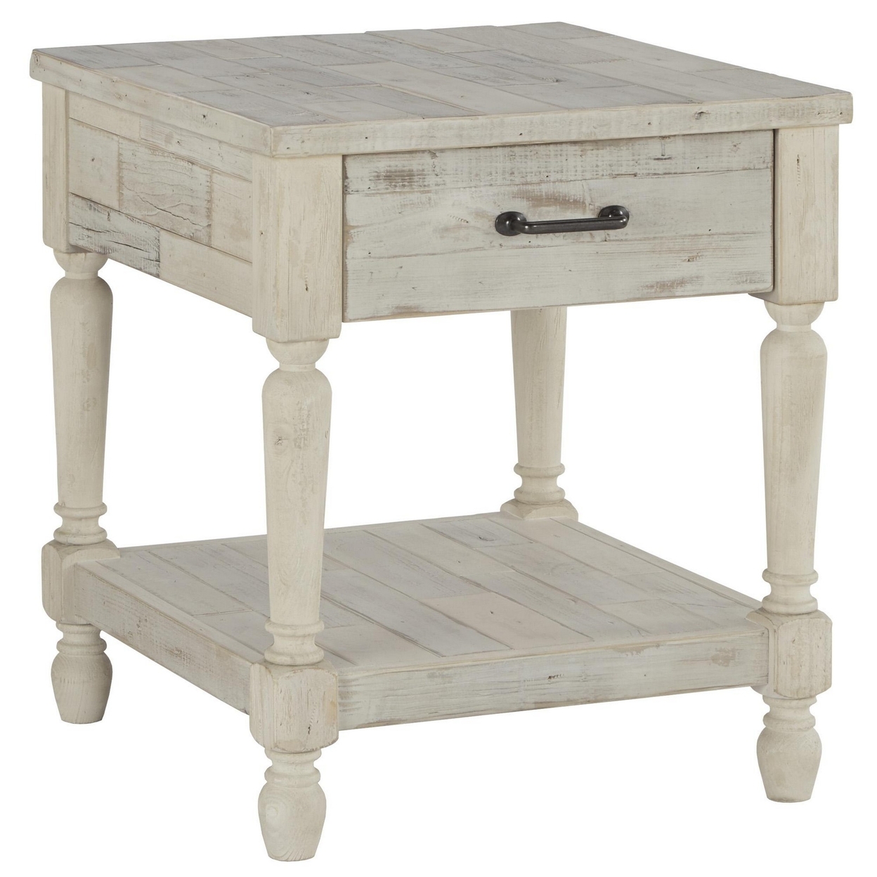 Plank Style End Table With 1 Drawer And Open Bottom Shelf, Washed White- Saltoro Sherpi