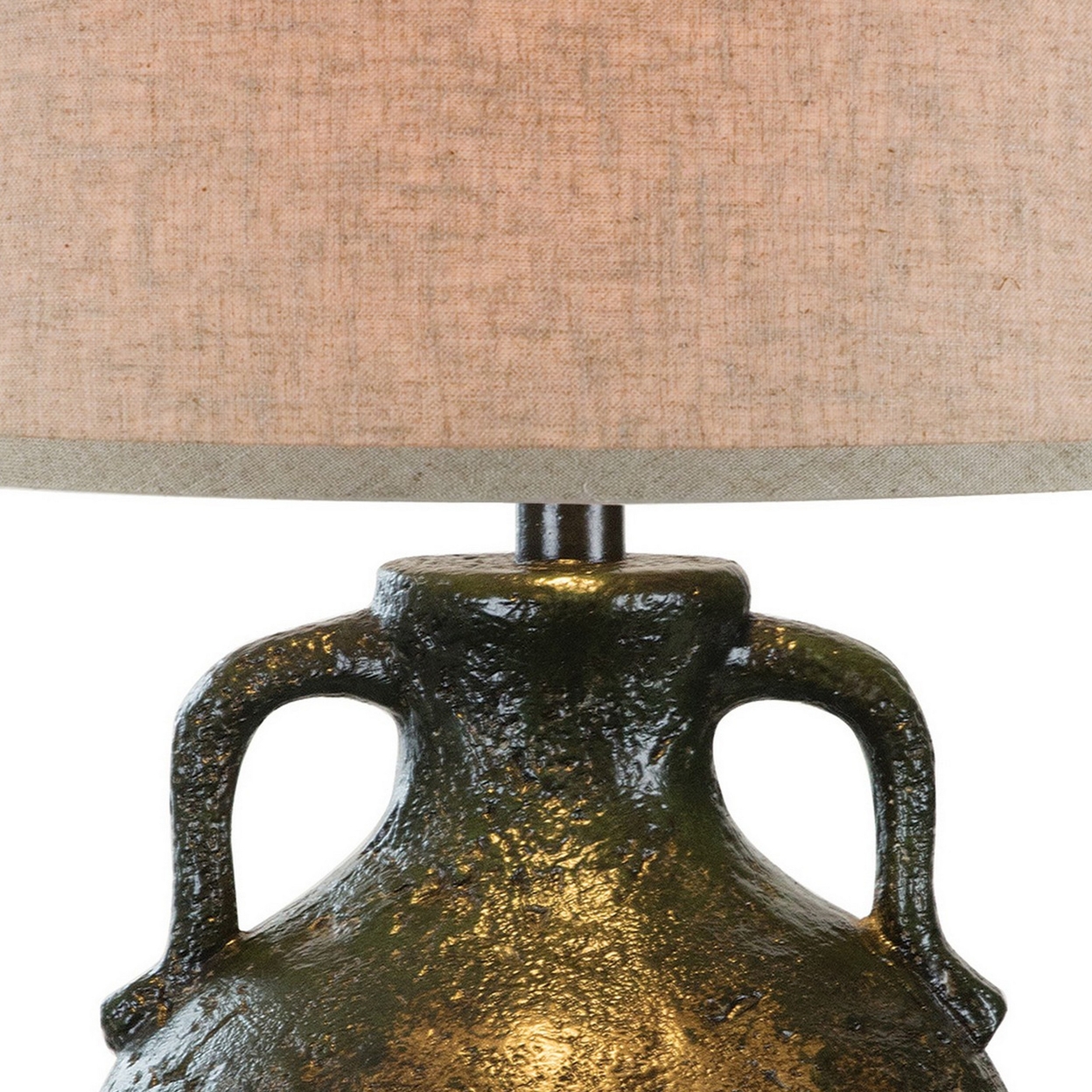 Sila 31 Inch Table Lamp, Pitcher Base, Textured Black, Handles, Drum Shade- Saltoro Sherpi