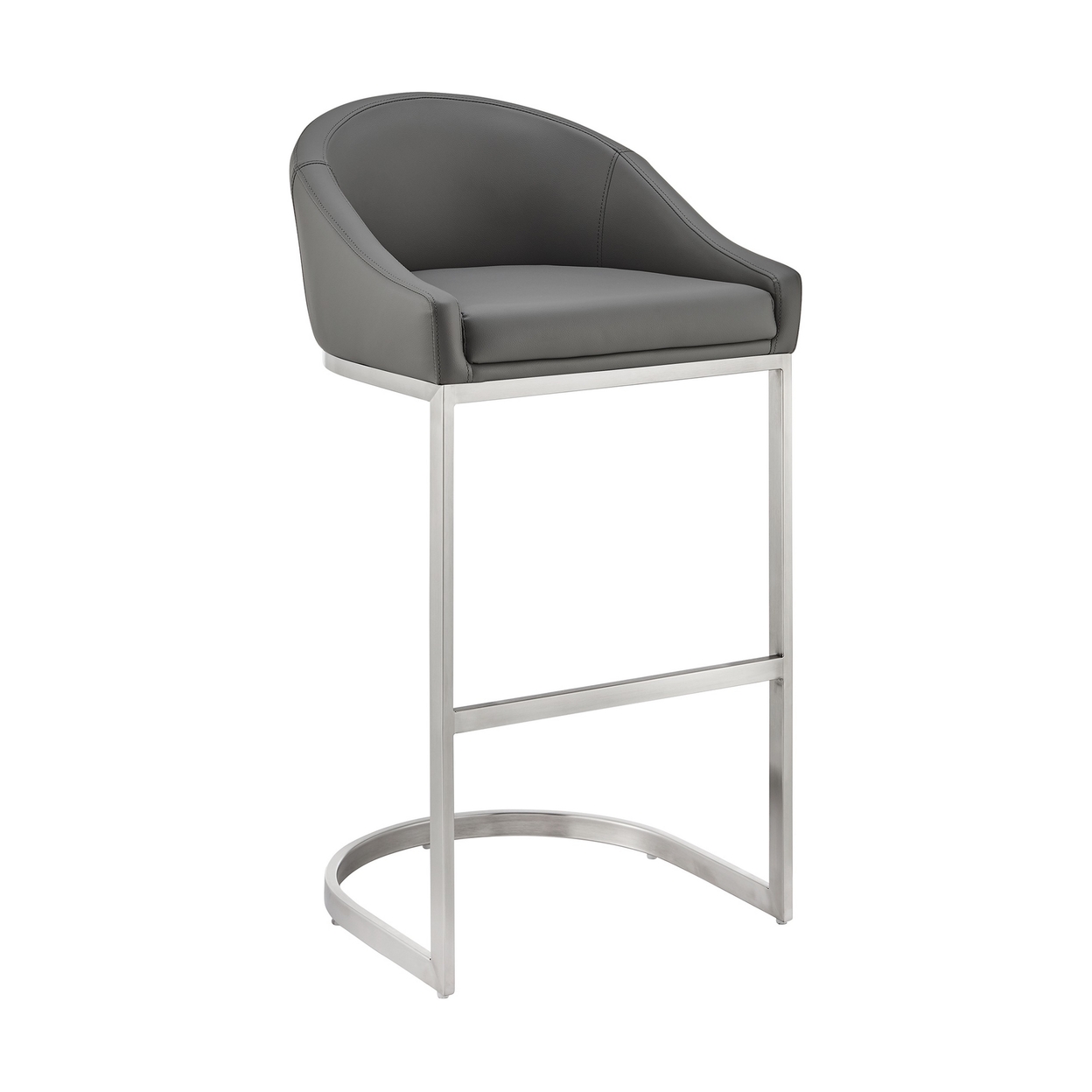 Lina 28 Inch Bar Stool Chair, Metal Cantilever Base, Gray Faux Leather- Saltoro Sherpi