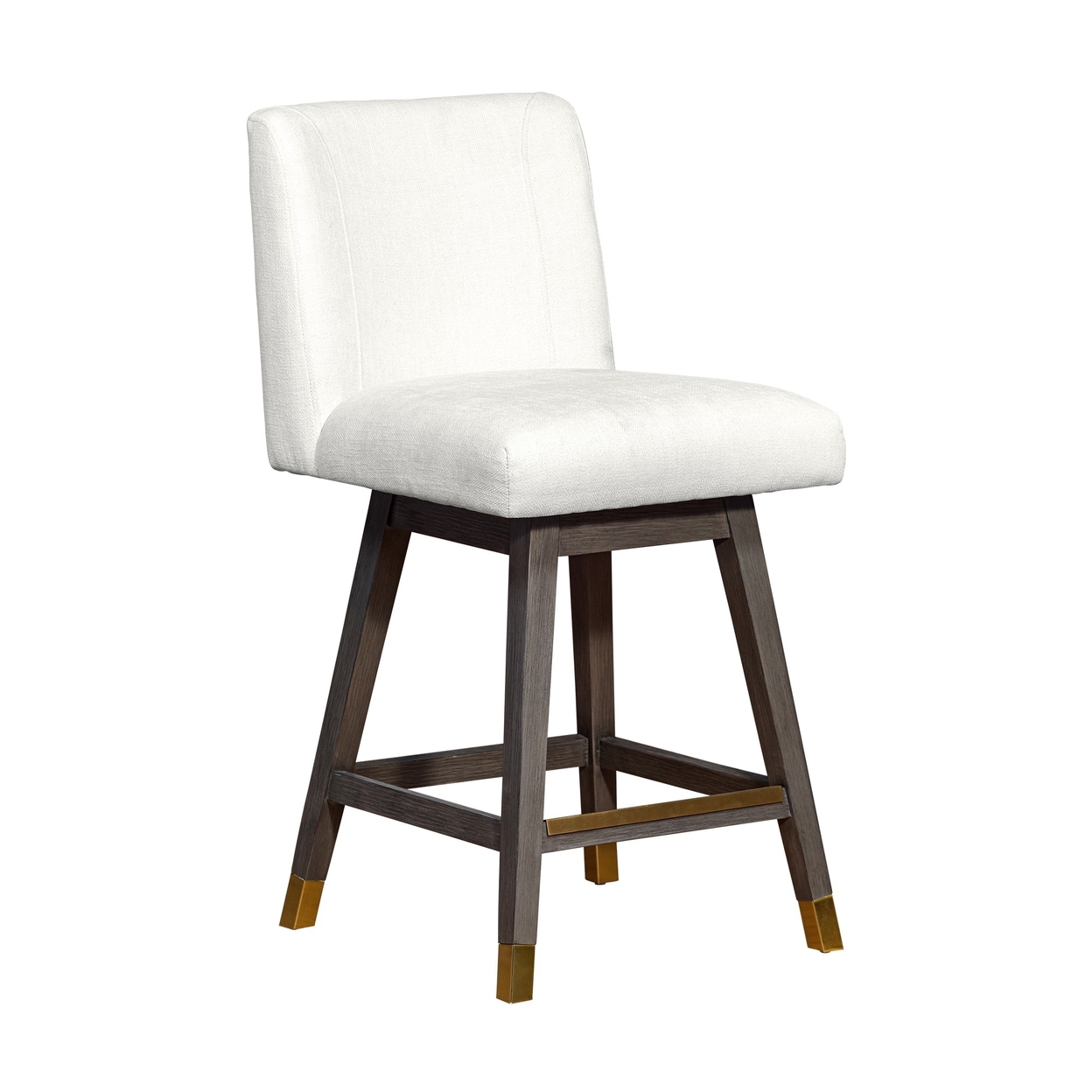 Lia 26 Inch Swivel Counter Stool Chair, Gray Wood, Cream White Polyester- Saltoro Sherpi