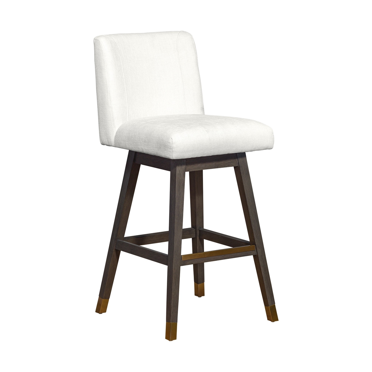 Lia 30 Swivel Barstool Chair, Gray Rubberwood Frame, Cream White Polyester- Saltoro Sherpi