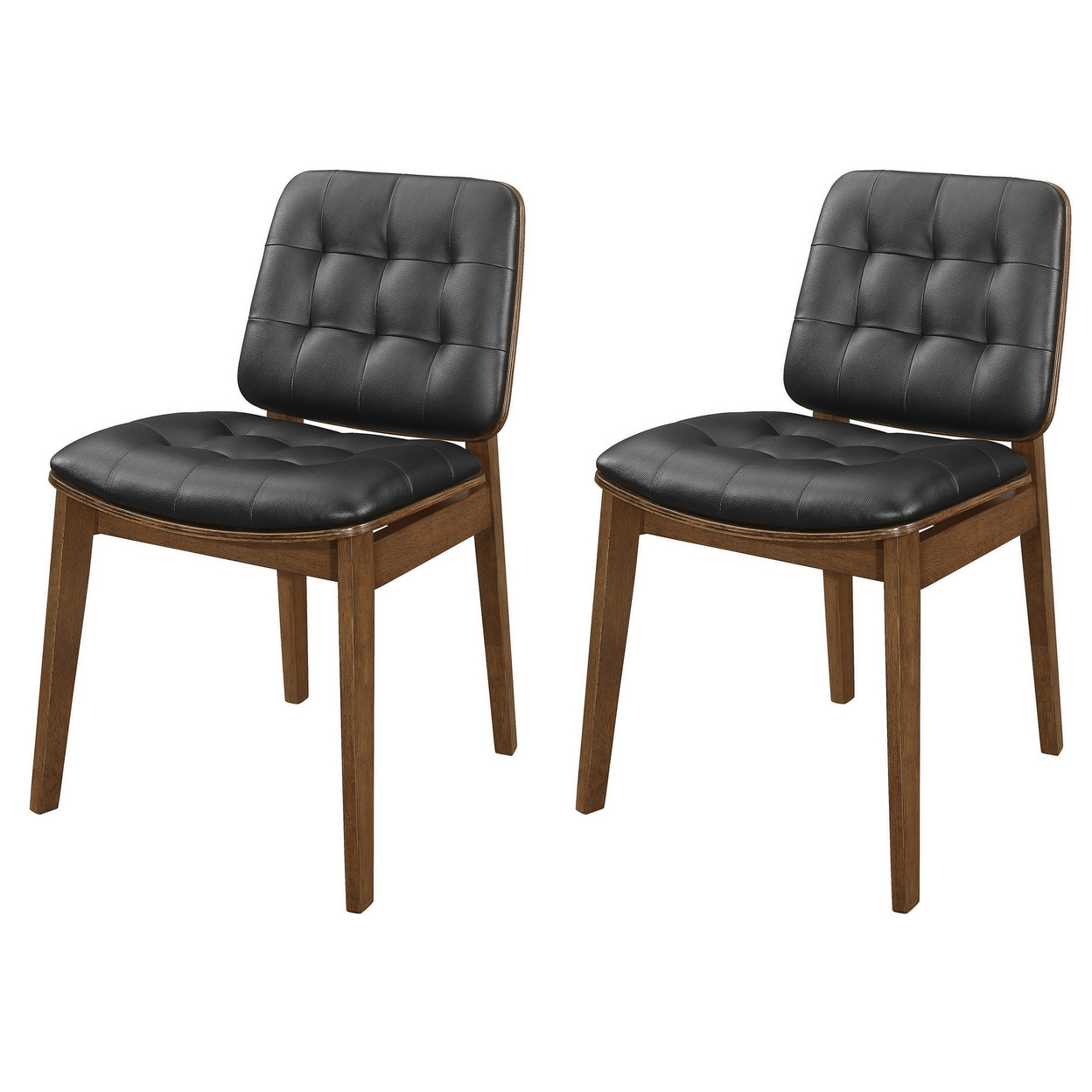 18 Inch Dining Chair, Set Of 2, Black Vegan Faux Leather, Tufted Seat - Saltoro Sherpi