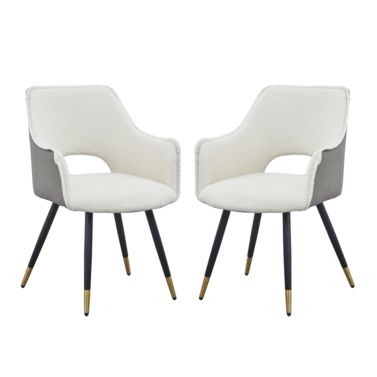 Eden 23 Inch Modern Dining Chair, White Fabric, Black Metal Legs, Set Of 2- Saltoro Sherpi