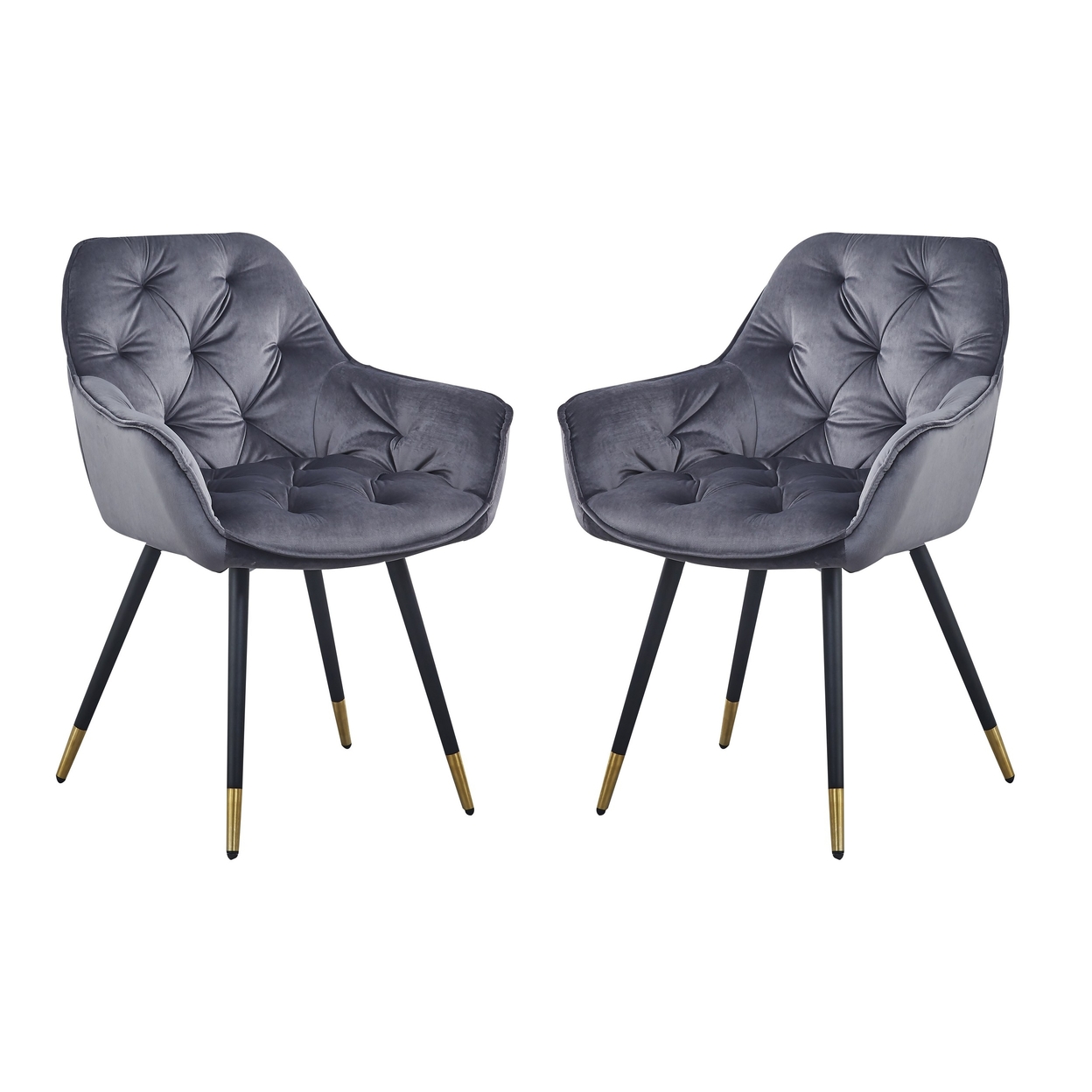 Alix 25 Inch Modern Dining Chair, Button Tufted, Set Of 2, Gray, Black- Saltoro Sherpi
