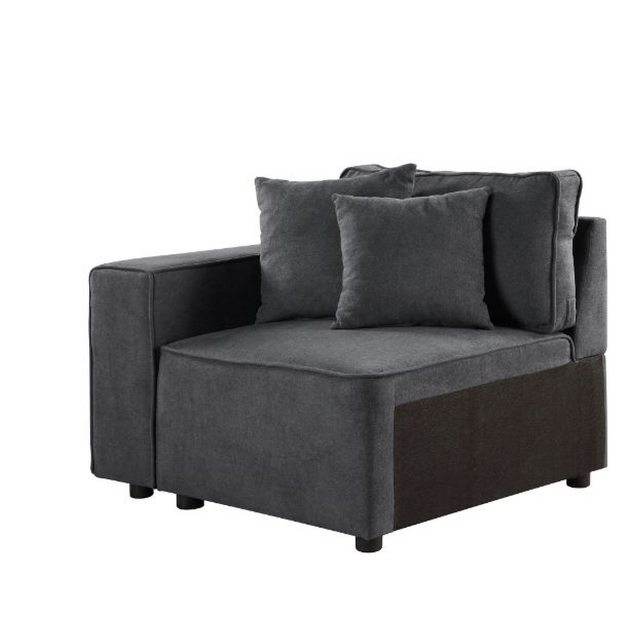 Modular Left Facing Chair With Loose Back Pillow, Gray- Saltoro Sherpi