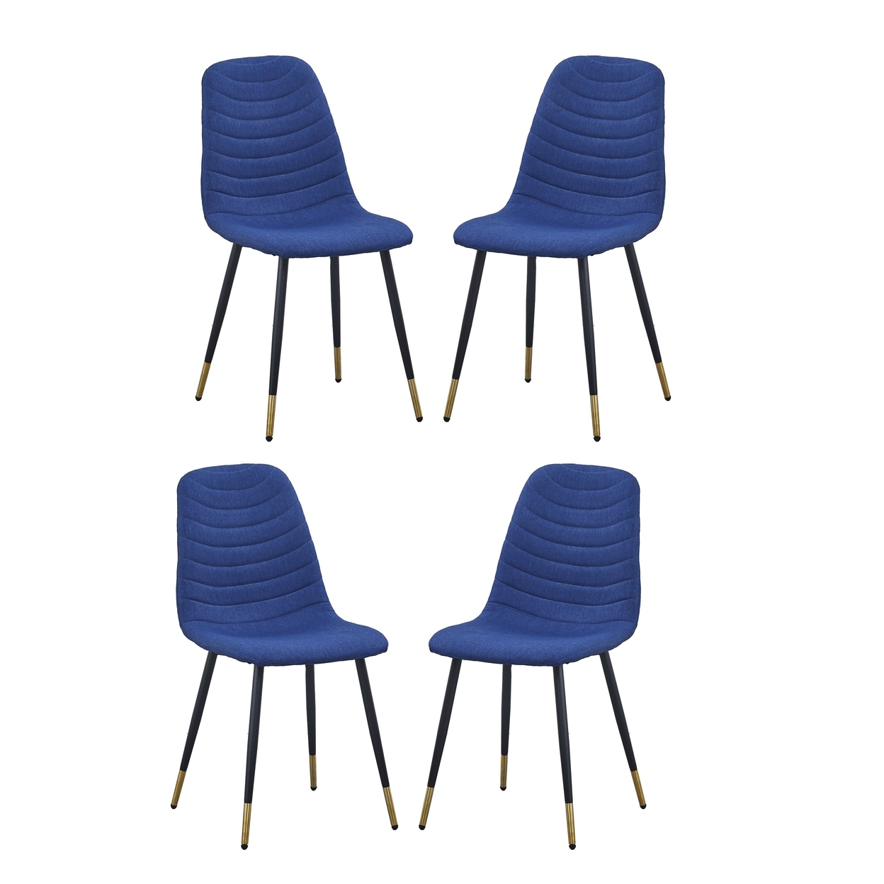 Gem 17 Inch Modern Metal Dining Chairs, Velvet Tufted, Set Of 4, Blue- Saltoro Sherpi