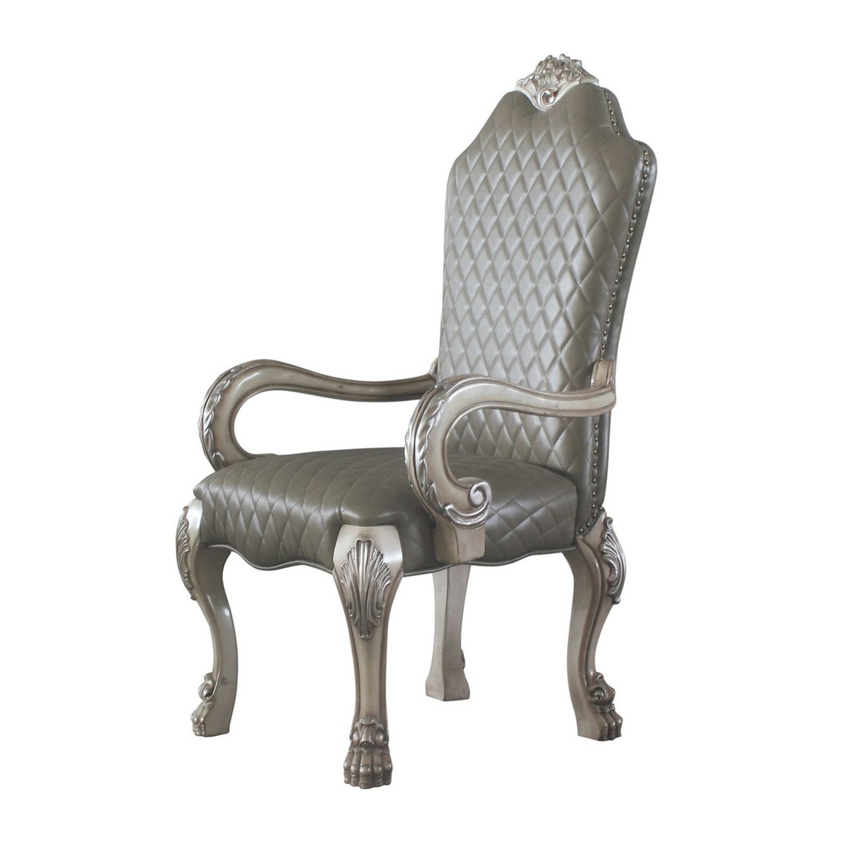 Leatherette Arm Chair With High Back And Claw Legs, Set Of 2, Antique White- Saltoro Sherpi