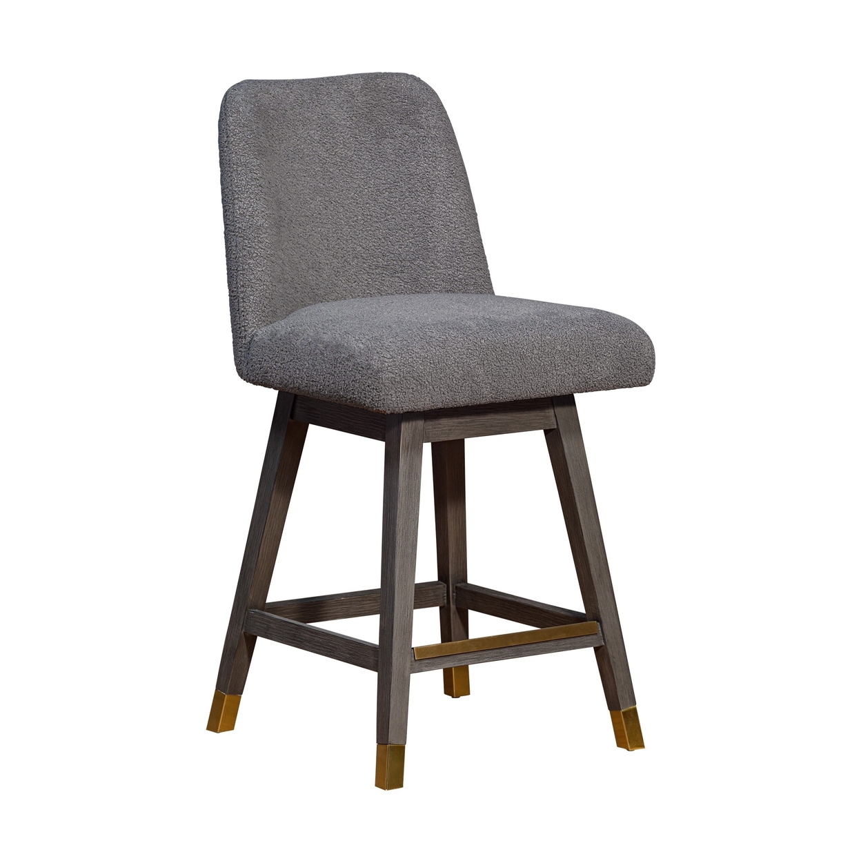 Lara 26 Inch Swivel Counter Stool Chair, Gray Boucle Fabric, Wood Legs- Saltoro Sherpi