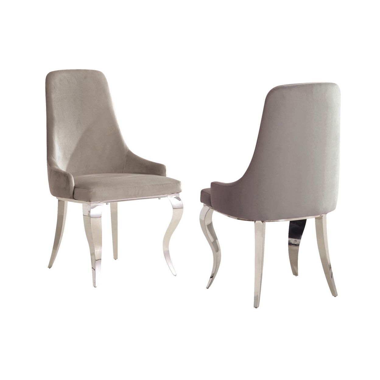 22 Inch Set Of 2 Dining Chairs, Gray Velvet Upholstery, Sabre Steel Legs- Saltoro Sherpi