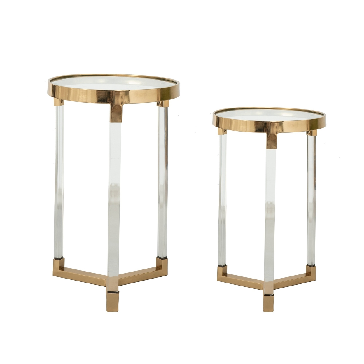 24, 21 Accent Tables, Acrylic Clear Legs, Glass Top, Set Of 2, Gold, Saltoro Sherpi