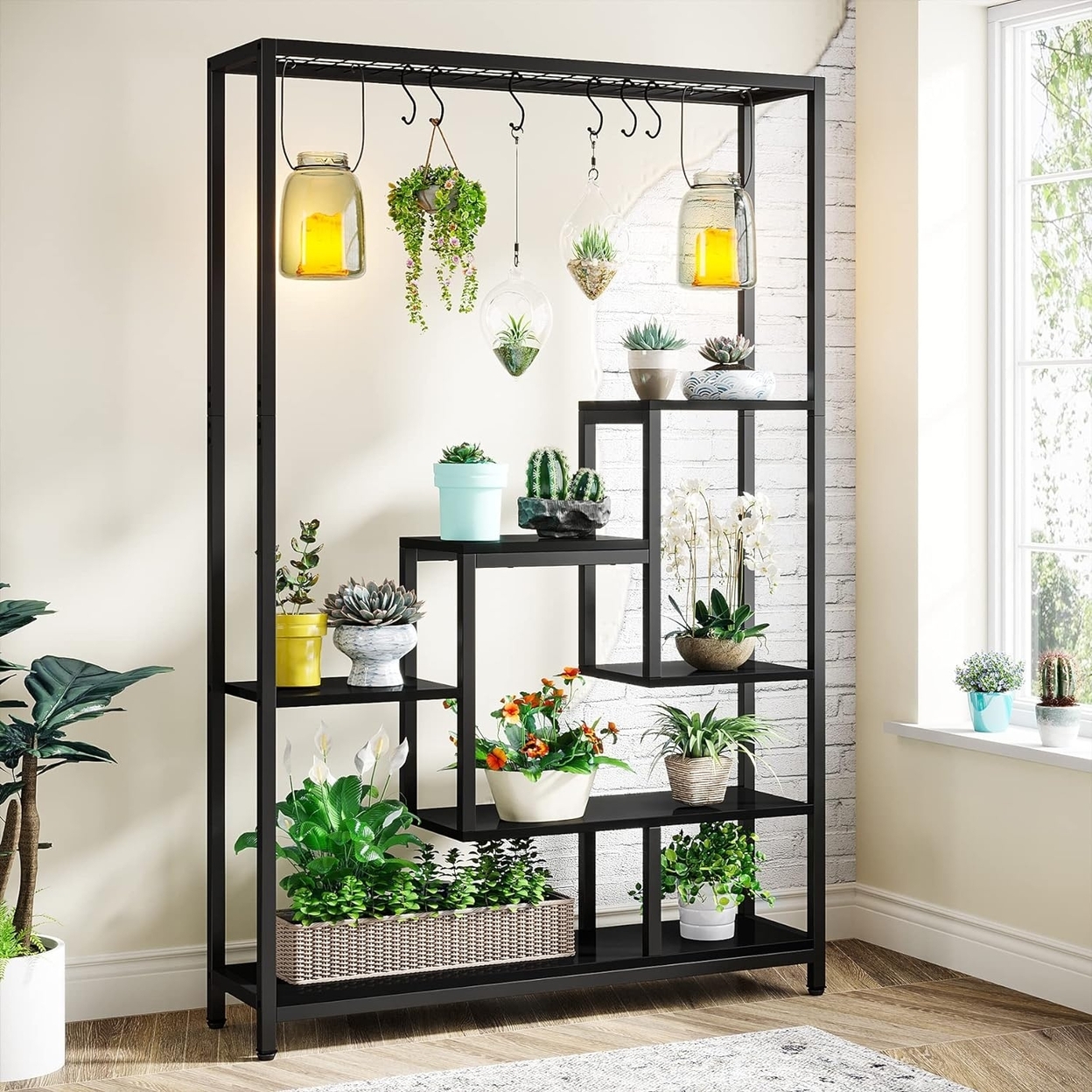 Tribesigns 5-Tier Tall Indoor Plant Stand, 70.9 Large Metal Plant Shelf With Hanging Hooks, Multi-Purpose Flower Bonsai Pots Display Rack -
