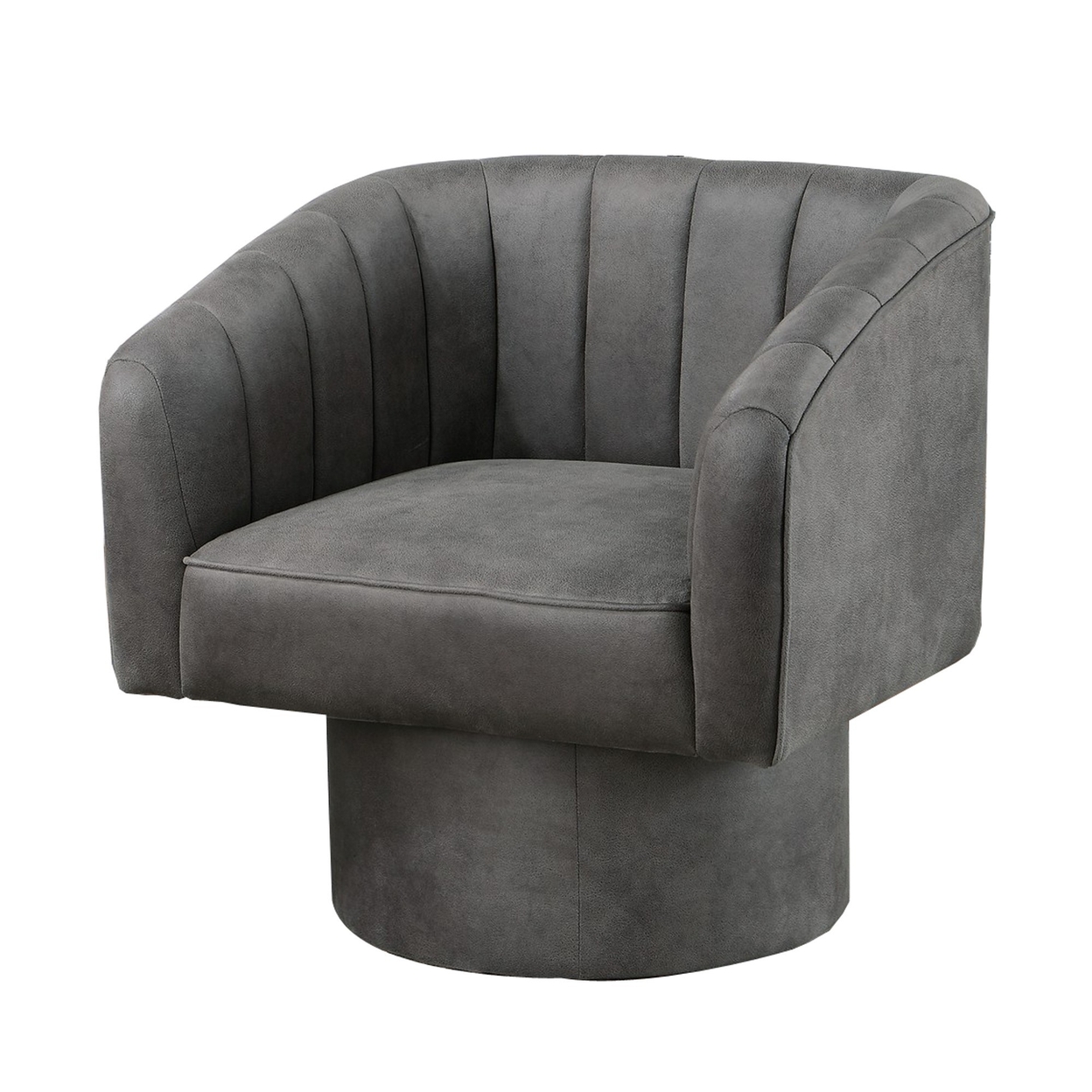 Kate 30 Inch Accent Chair, 360 Swivel Seat, Vegan Faux Leather, Dark Gray- Saltoro Sherpi