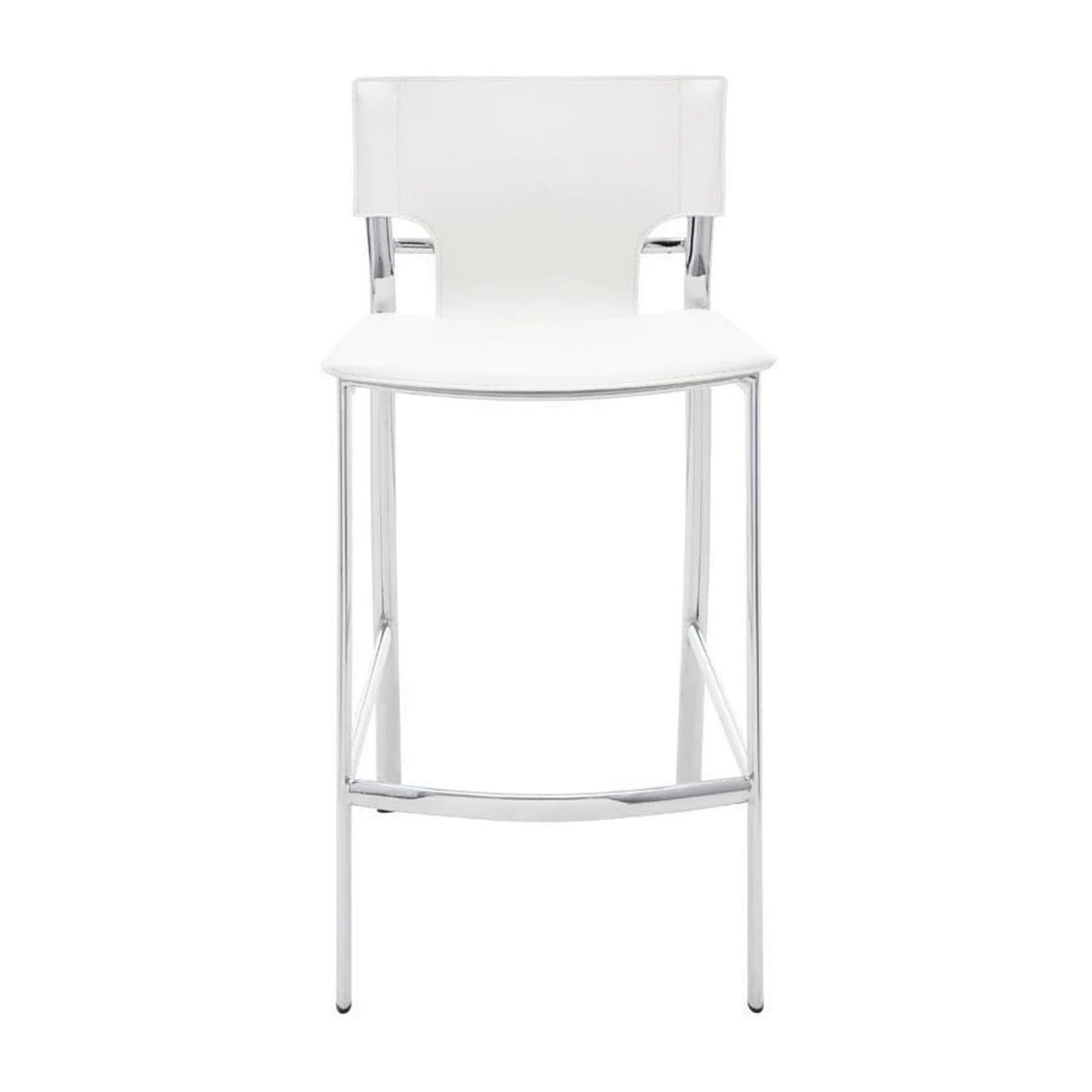 Illa 26 Inch Counter Height Chair, Set Of 2, Chrome Base, Vegan Leather, White - Saltoro Sherpi