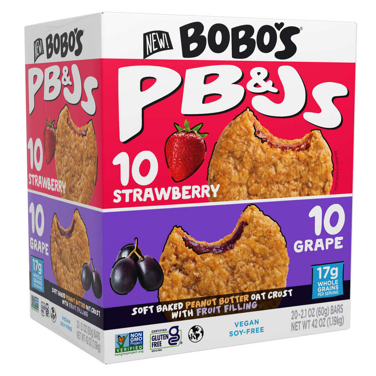 Bobo's PB&Js Oat Sandwich Bar, Variety Pack, 2.1 Ounce (Pack Of 20)