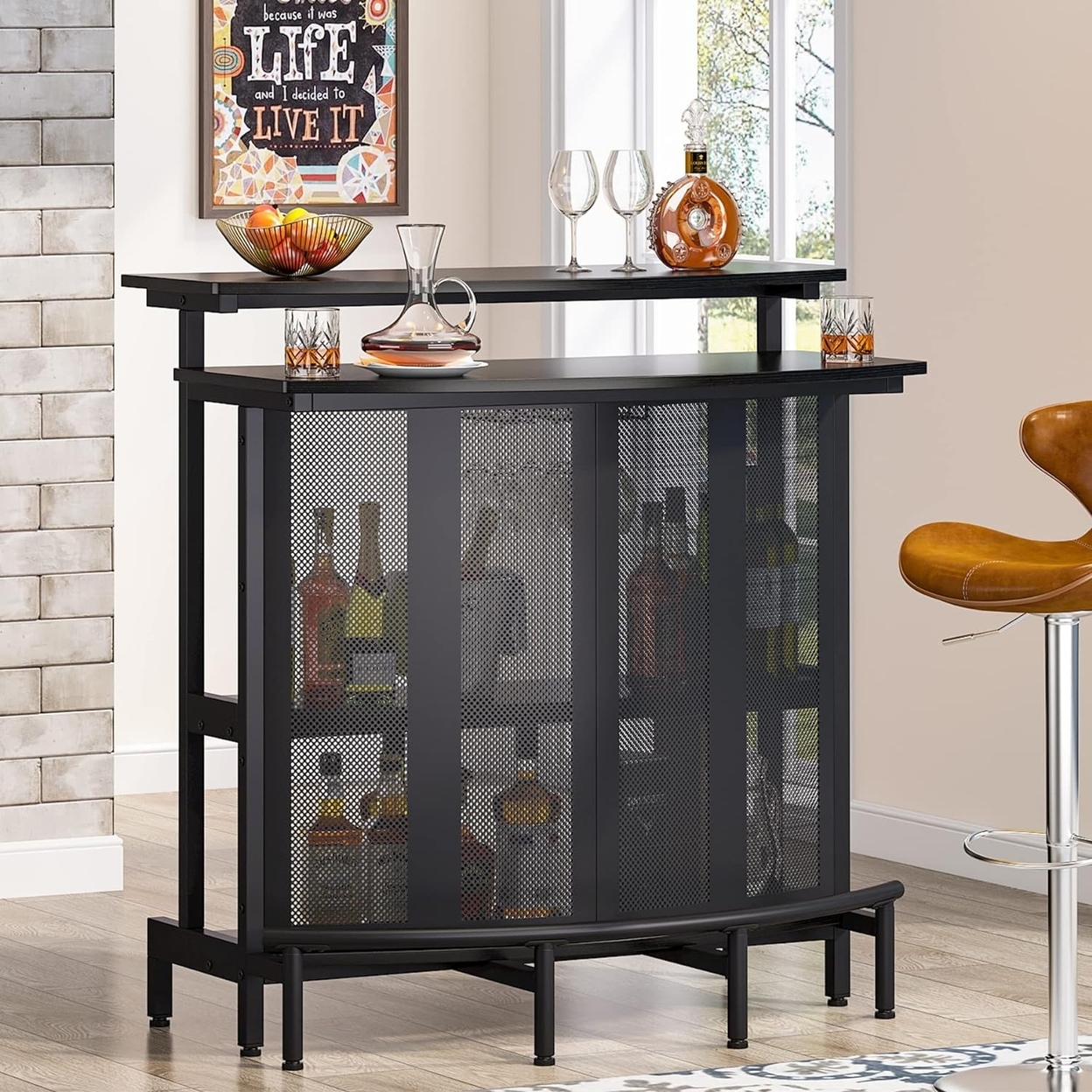 Tribesigns Home Bar Unit, 4 Tier Liquor Bar Table With Storage And Footrest, Modern Wine Bar Cabinet Mini Bar