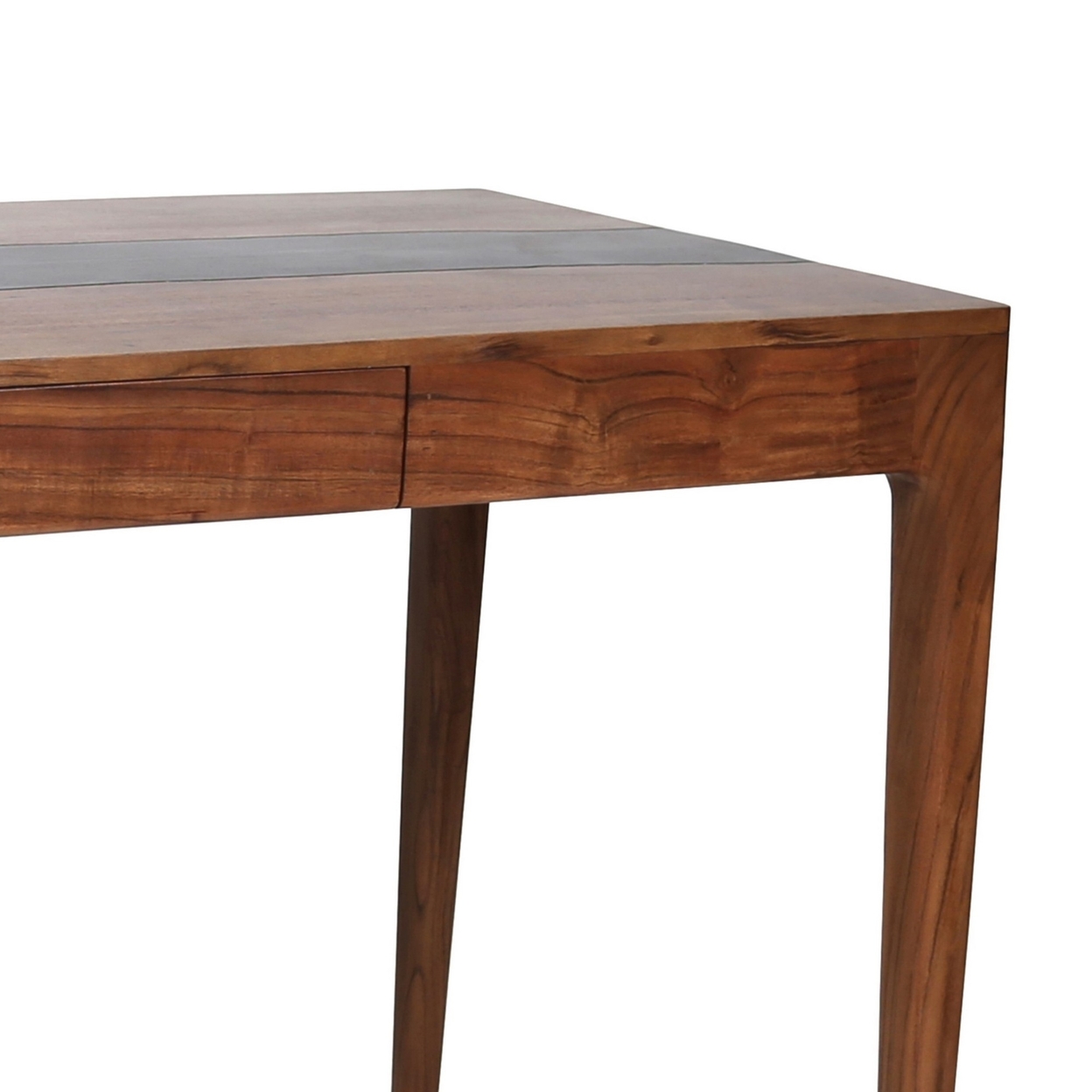 52 Inch Writing Desk, Natural Textured Acacia Wood, Burnished Brown- Saltoro Sherpi