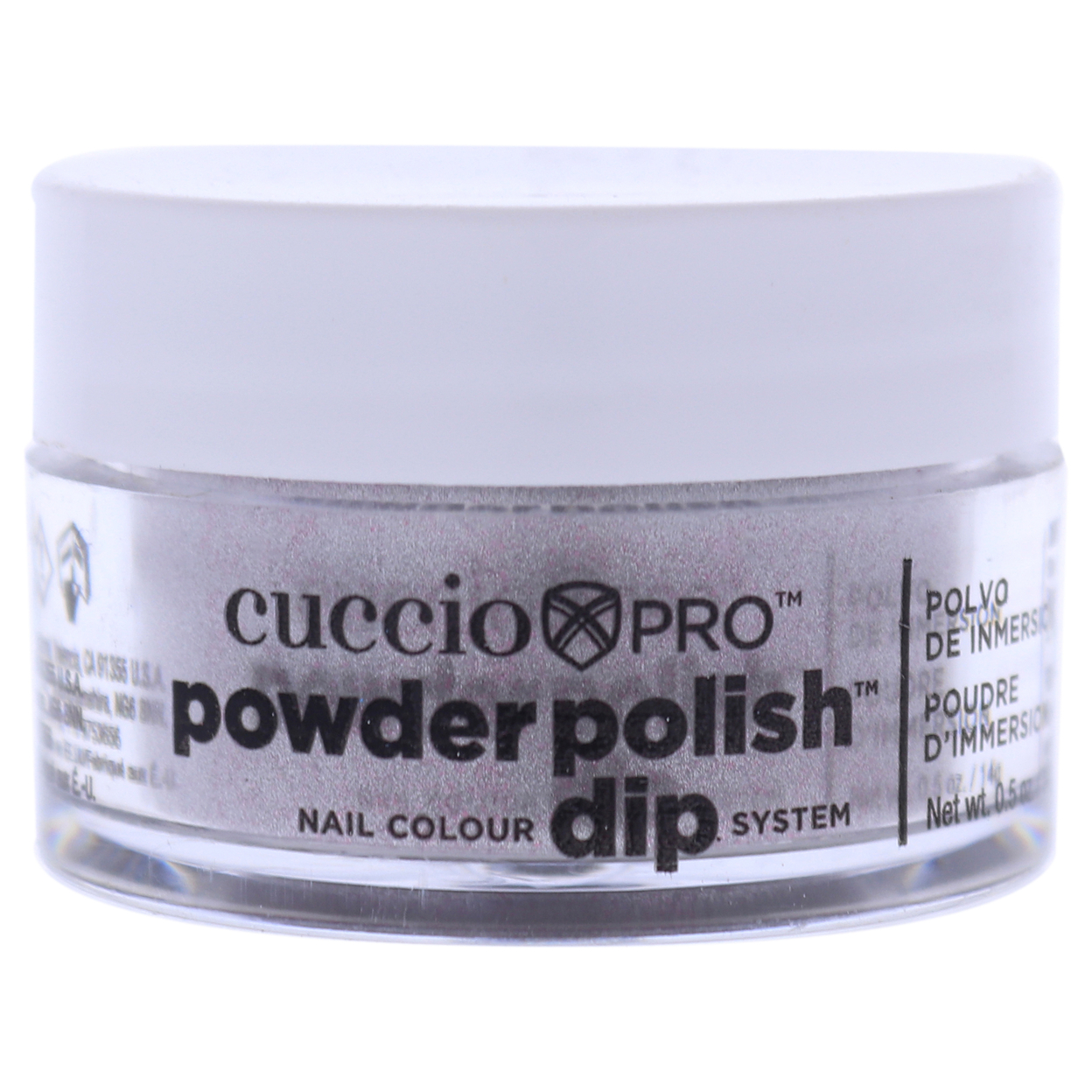 Cuccio Colour Pro Powder Polish Nail Colour Dip System - Silver With Baby Pink Glitter Nail Powder 0.5 Oz
