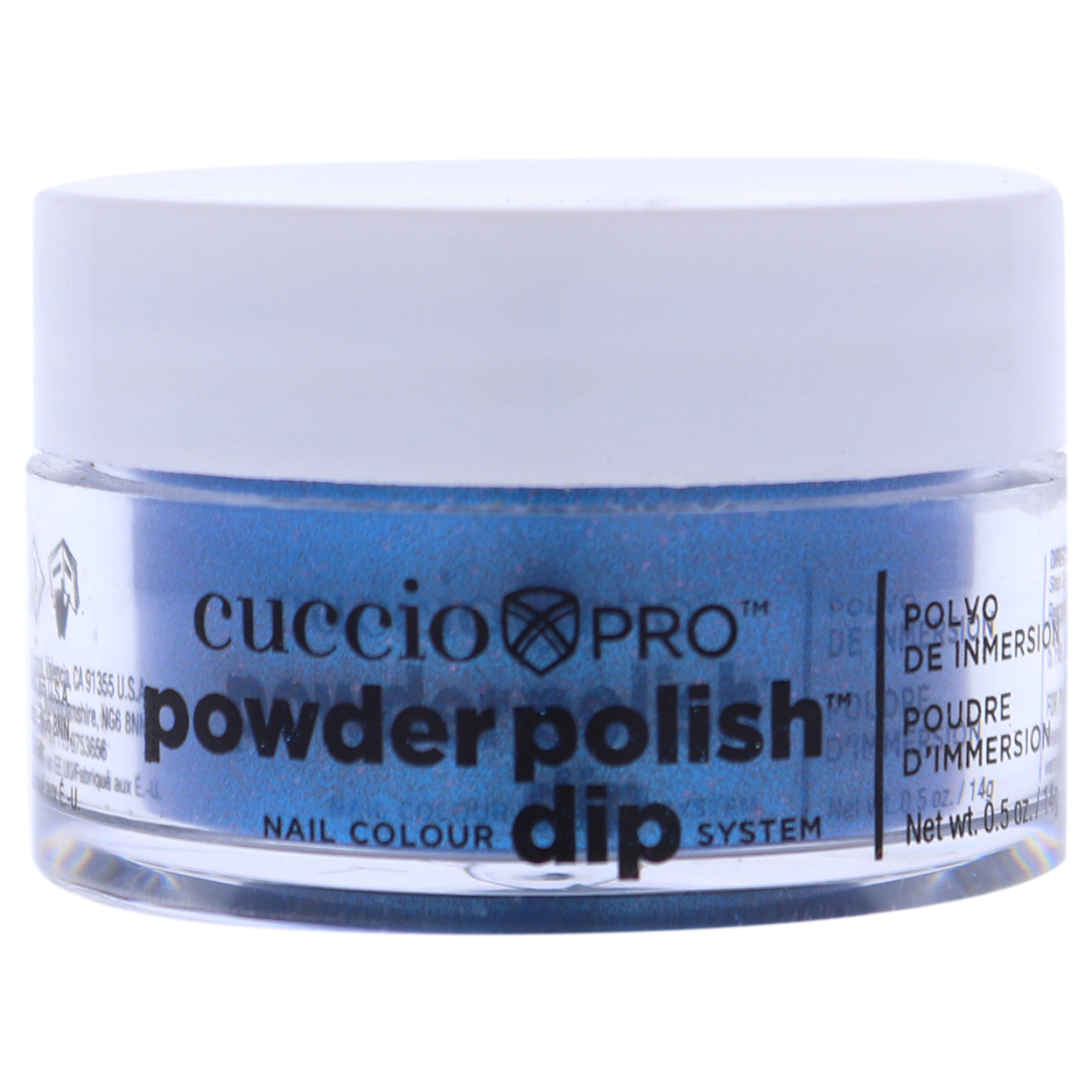 Cuccio Colour Pro Powder Polish Nail Colour Dip System - Blue With Pink Glitter Nail Powder 0.5 Oz