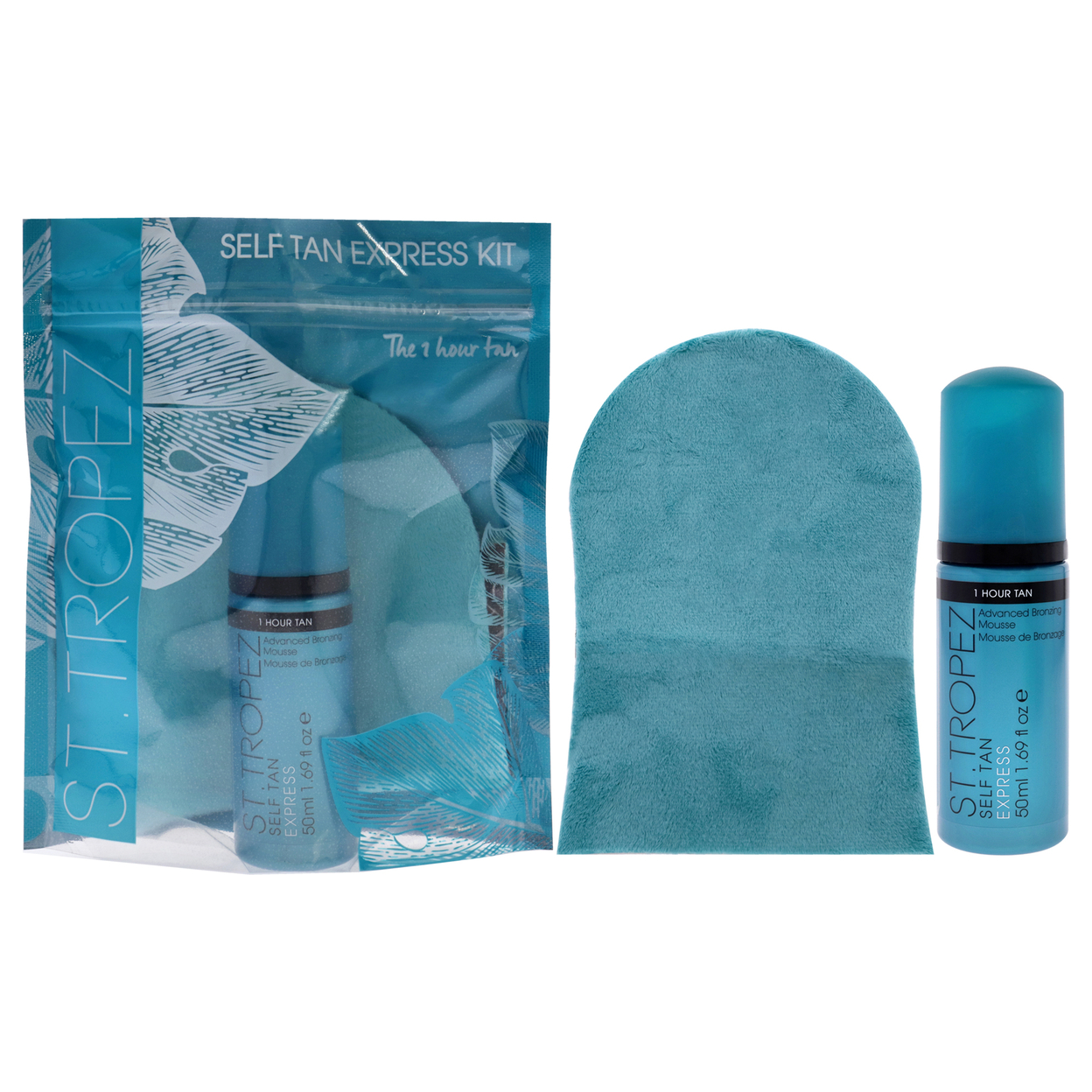 St. Tropez Self Tan Express Kit 1.69oz Advance Bronzing Mousse, Velvet Luxe Applicator Mitt 2 Pc