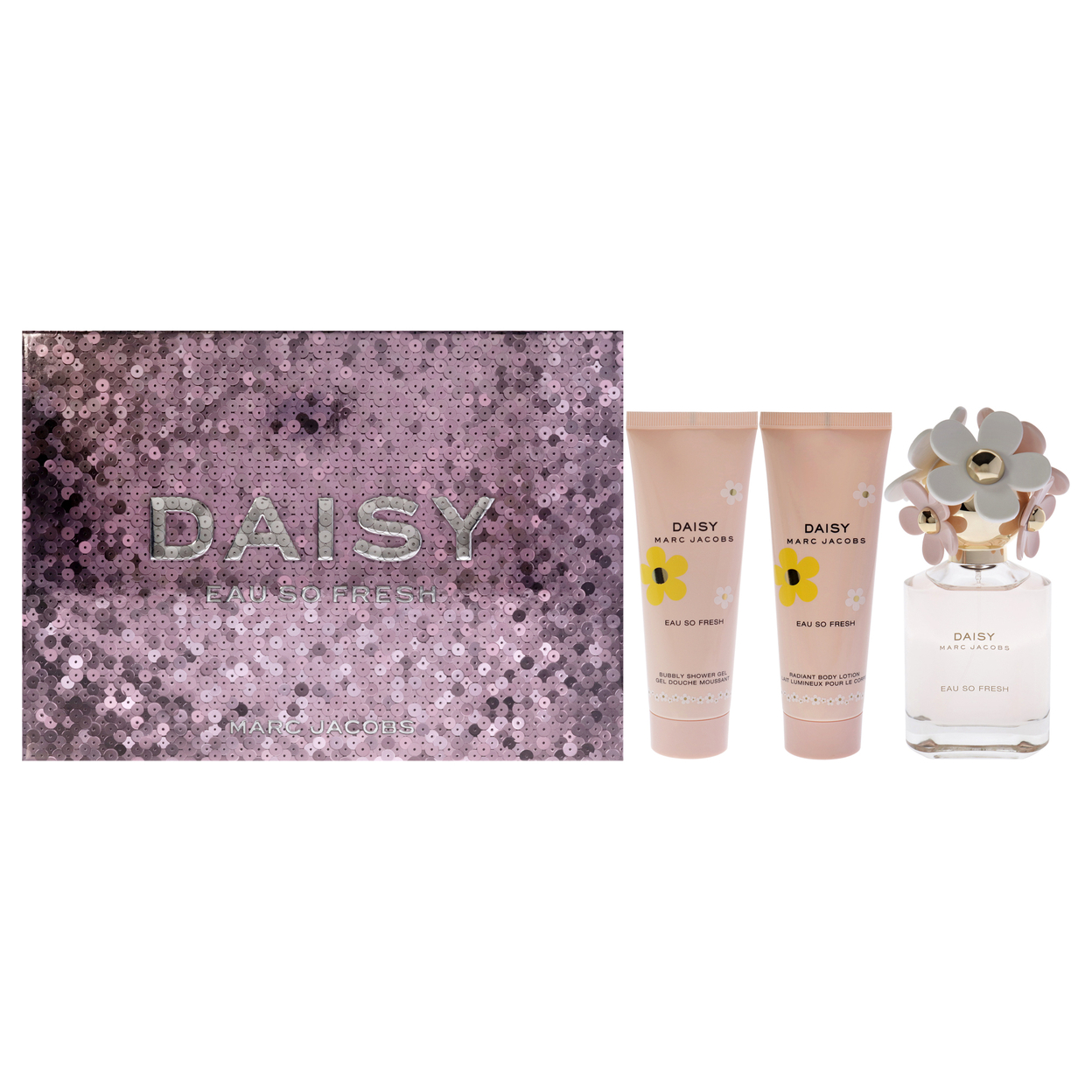 Marc Jacobs Daisy Eau So Fresh 2.5oz EDT Spray, 2.5oz Radiant Body Lotion, 2.5oz Bubbly Shower Gel 3 Pc Gift Set