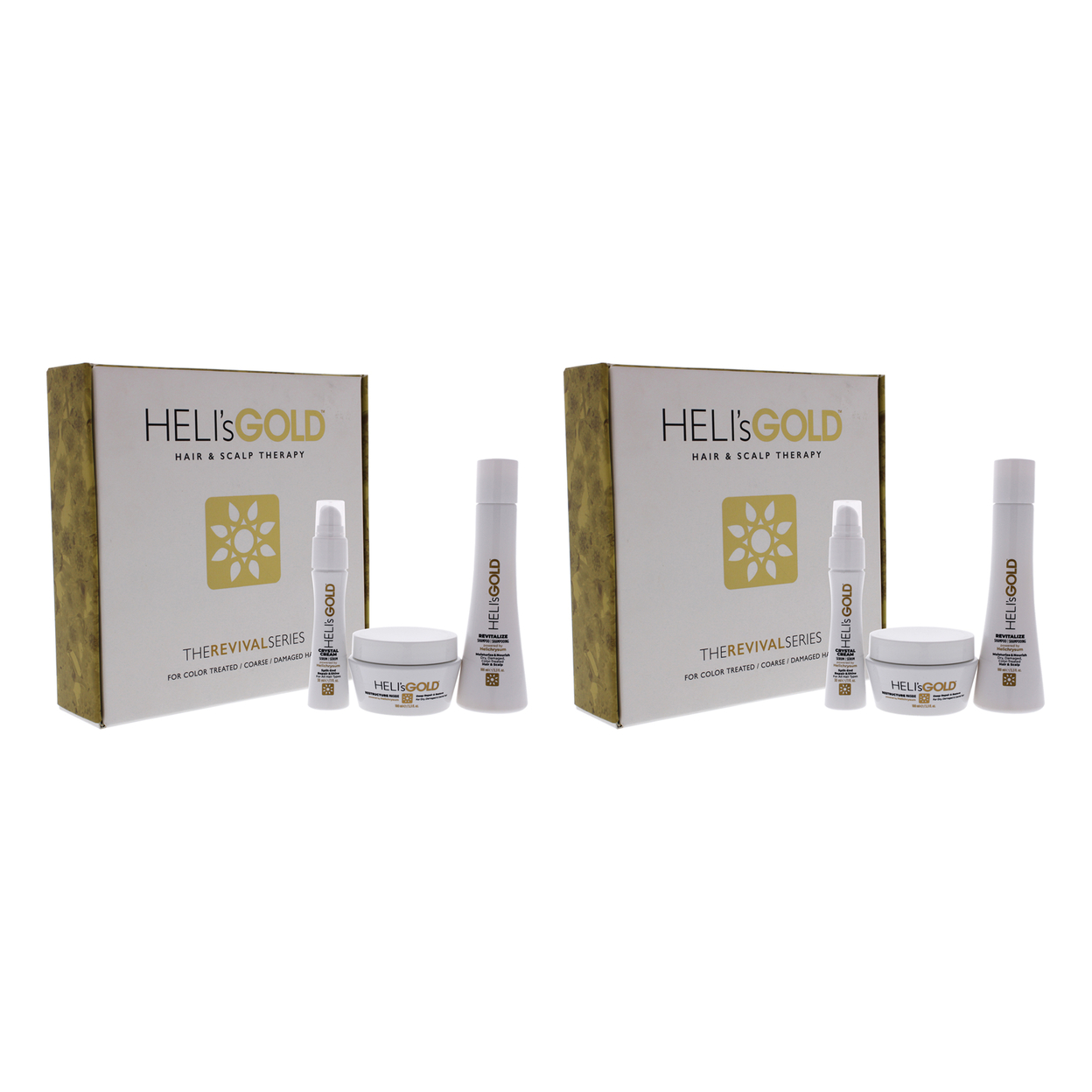 Helis Gold The Revival Series Travel Kit - Pack Of 2 3.3oz Revitalize Shampoo, 3.3oz Restructure Masque, 1oz Crystal Cream Serum 3 Pc