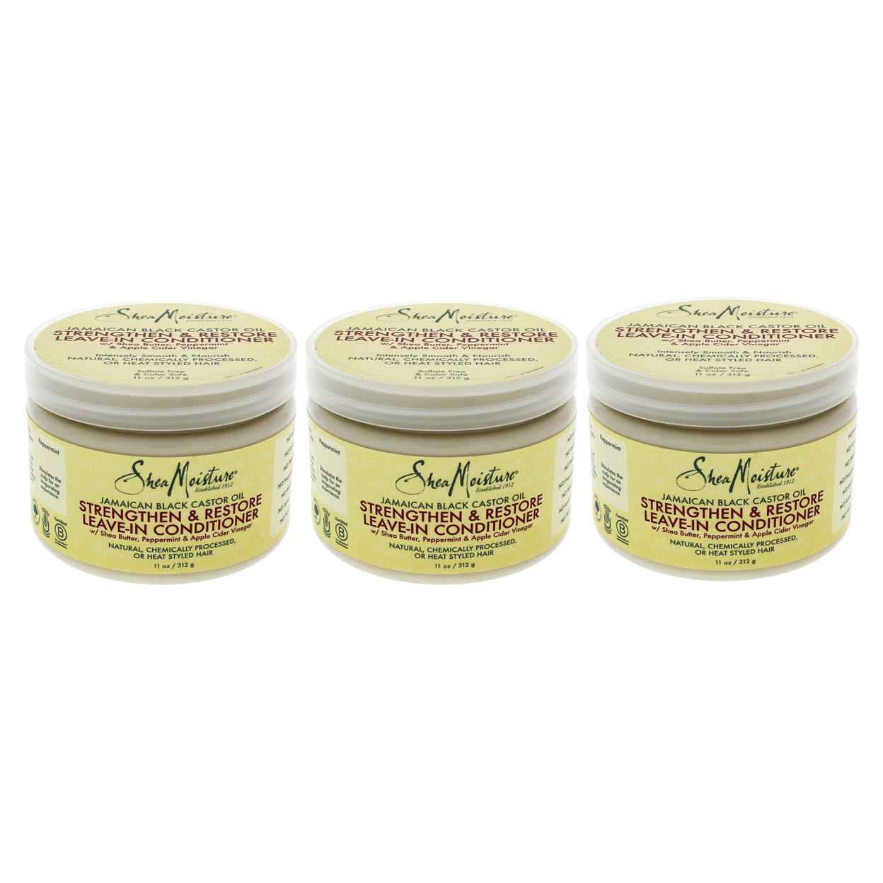 Shea Moisture Jamaican Black Castor Oil Strengthen And Restore Leave-In Conditioner - Pack Of 3 Conditioner 11 Oz
