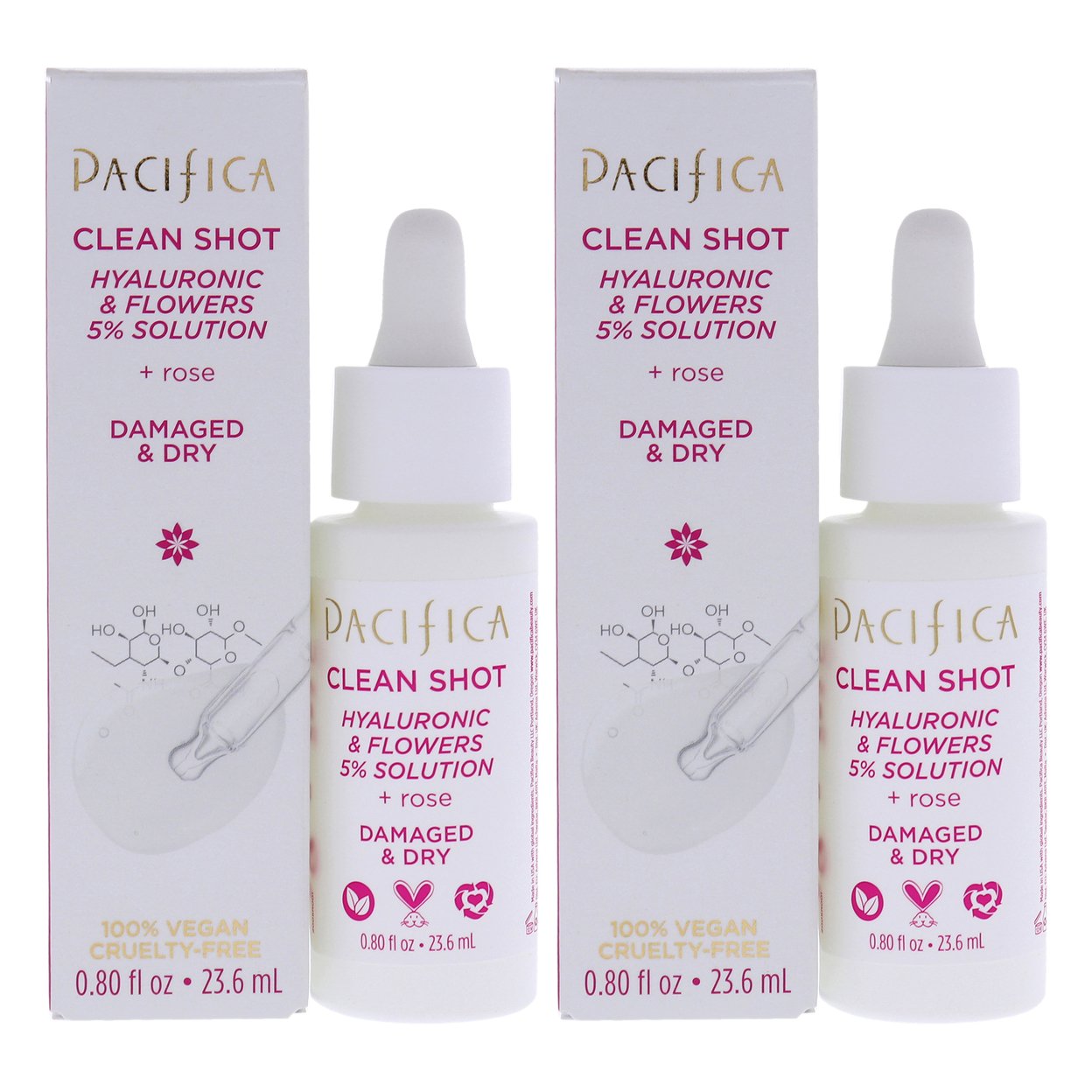 Pacifica Clean Shot Hyaluronic And Flowers 5 Percent Solution - Pack Of 2 Serum 0.8 Oz