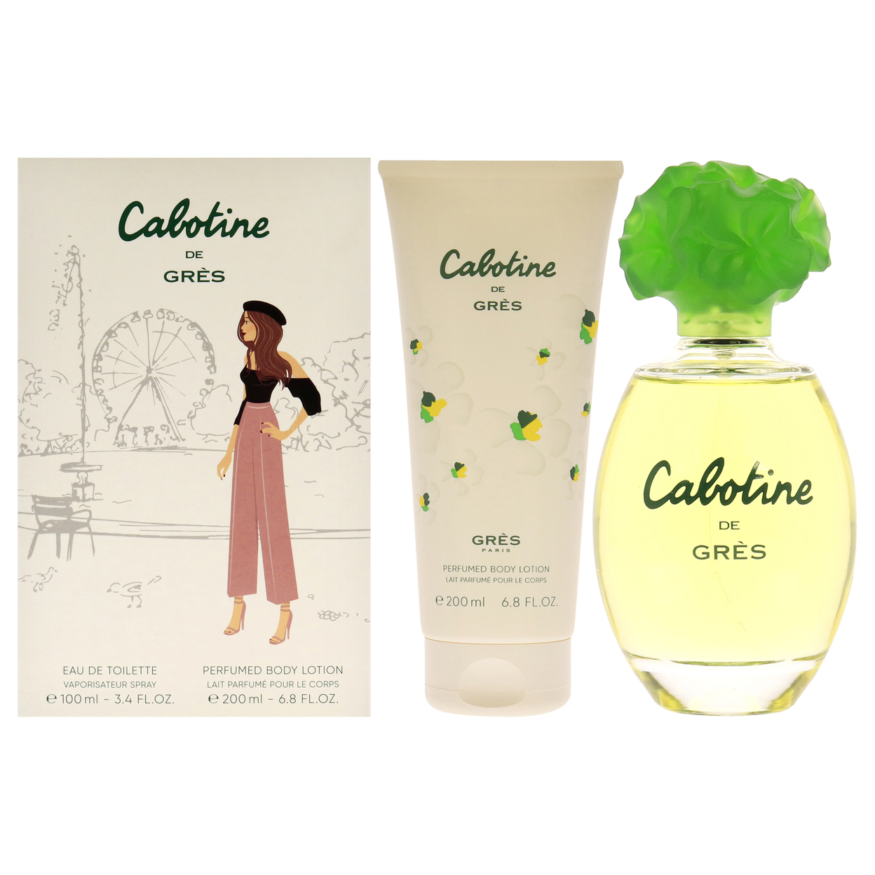 Parfums Gres Cabotine 3.4oz EDT Spray, 6.8oz Body Lotion 2 Pc Gift Set