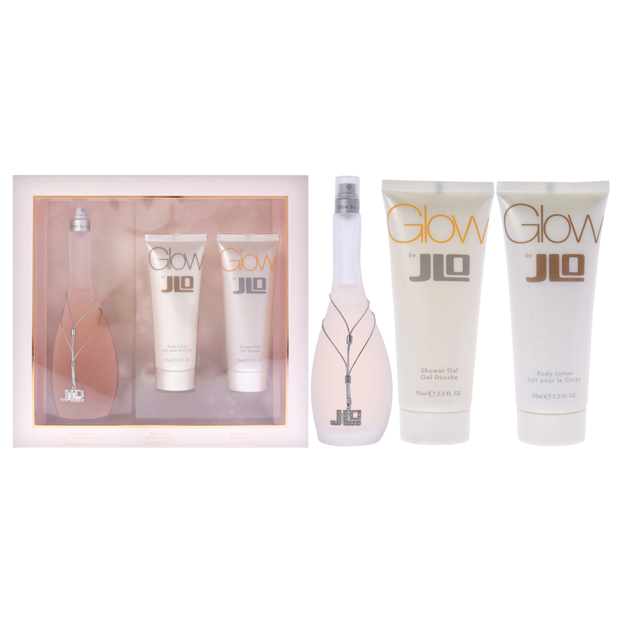Jennifer Lopez Glow 3.4oz EDT Spray, 2.5oz Body Lotion, 2.5oz Shower Gel 3 Pc Gift Set