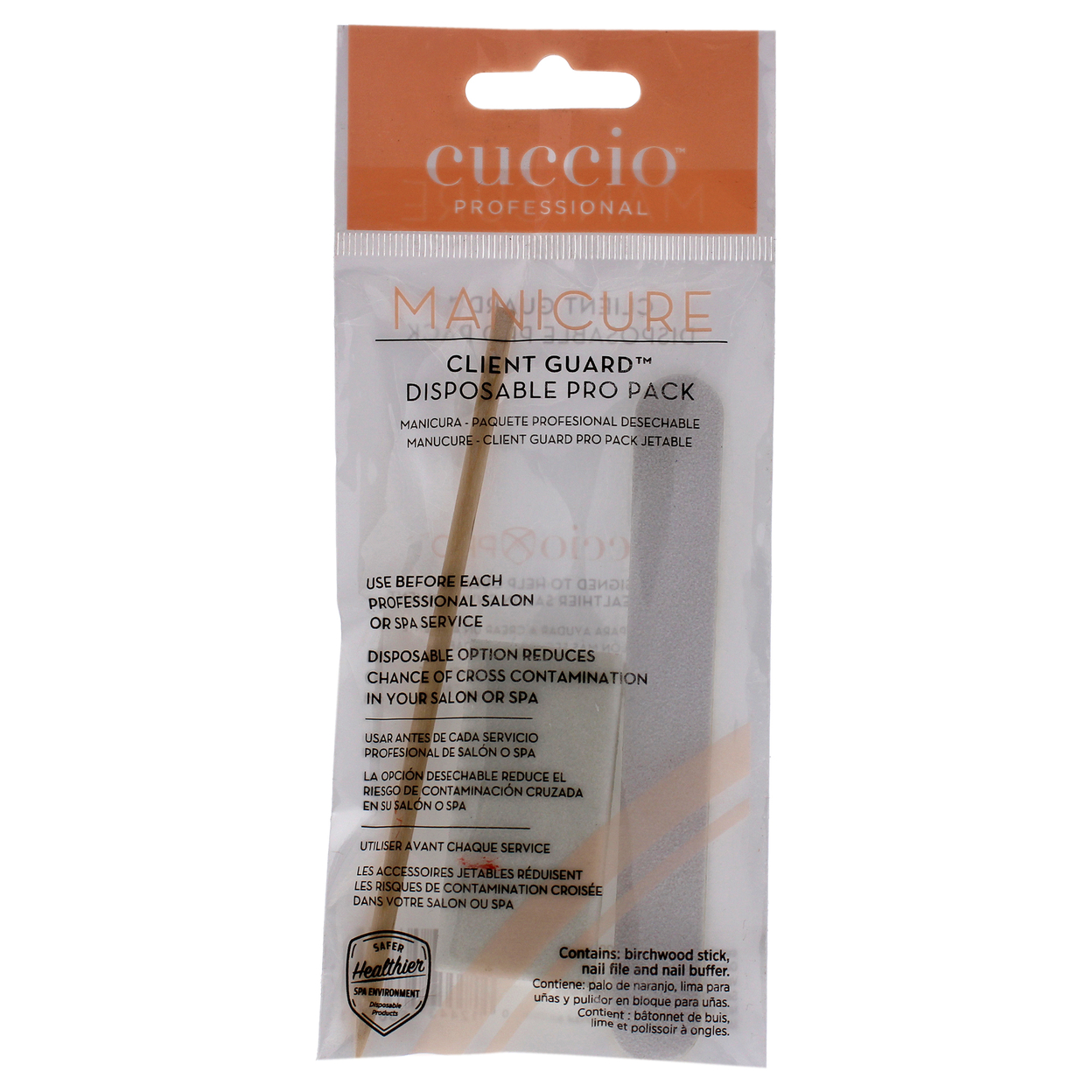 Cuccio Pro Manicure Client Guard Disposable Pro Pack Birchwood Stick, Nail File, Nail Buffer 3 Pc