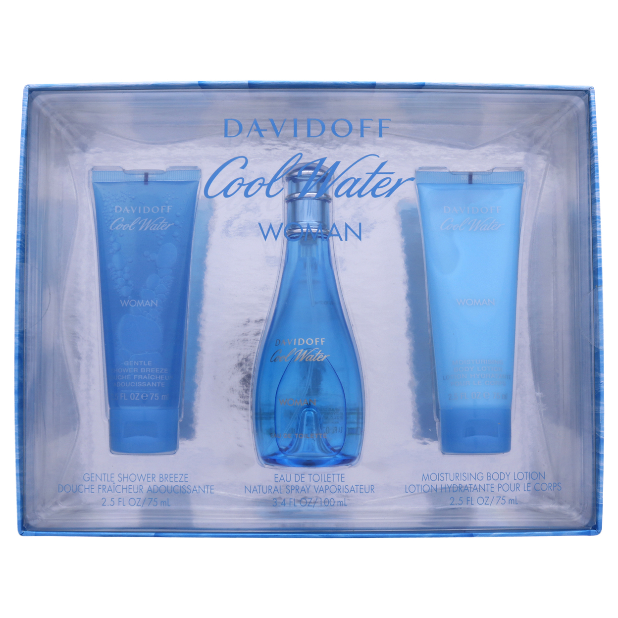 Davidoff Cool Water 3.4oz EDT Spray, 2.5oz Gentle Shower Breeze, 2.5oz Moisturizing Body Lotion 3 Pc Gift Set